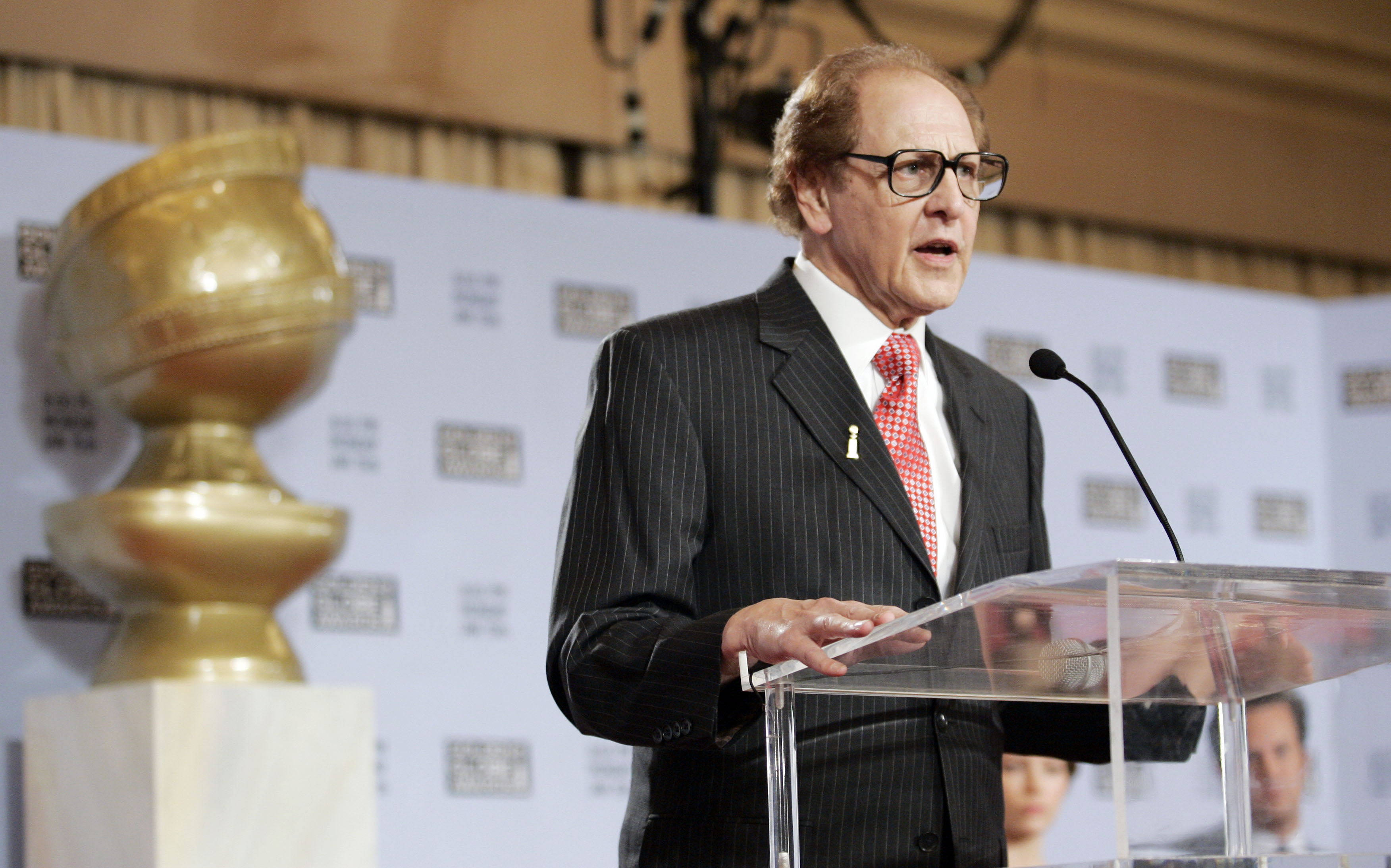 Philip Berk, president of the Hollywood Foreign Press Association, speaks before the nominees for the Golden Globe Awards are announced at the Beverly Hilton in Beverly Hills, California, December 14, 2006. (Bloomberg—Bloomberg via Getty Images)