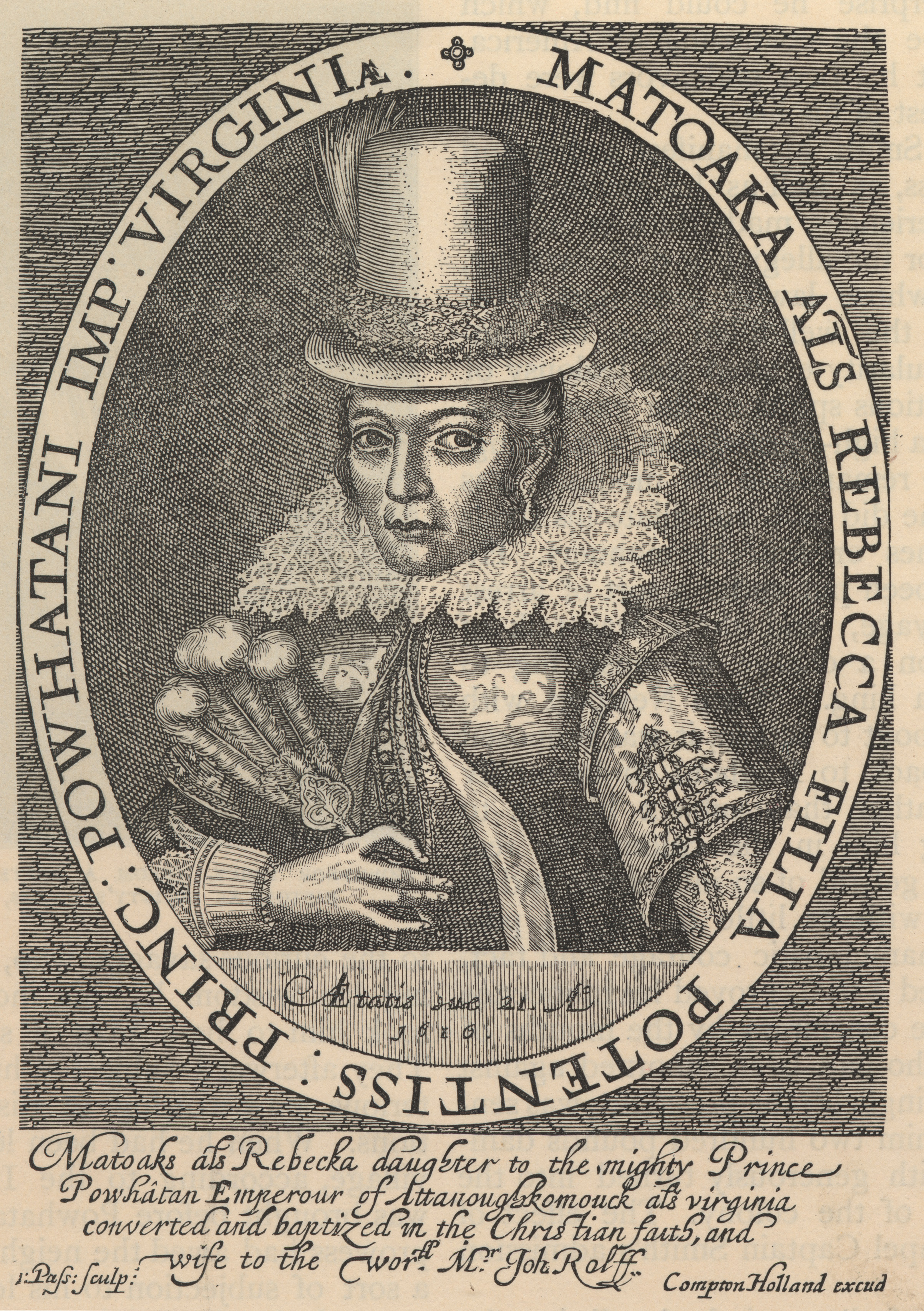 The only surviving record of Pocahontas sitting for a portrait in England in the early 1600s is an engraving by Simon van de Passe, which is part of The National Portrait Gallery's collection. (Photo by Universal History Archive/UIG—Getty Images)