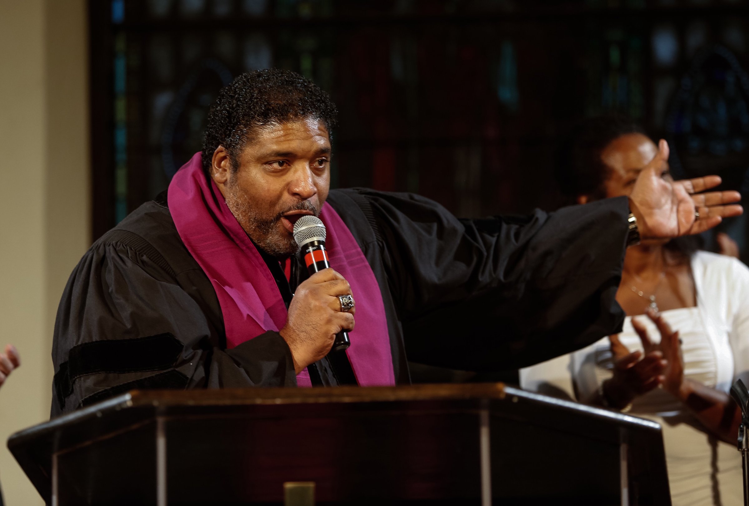Reverend Dr. William J. Barber II speaks during a revival service to address moral public policies at Bethel AME Church in Boston on Aug. 1, 2016.