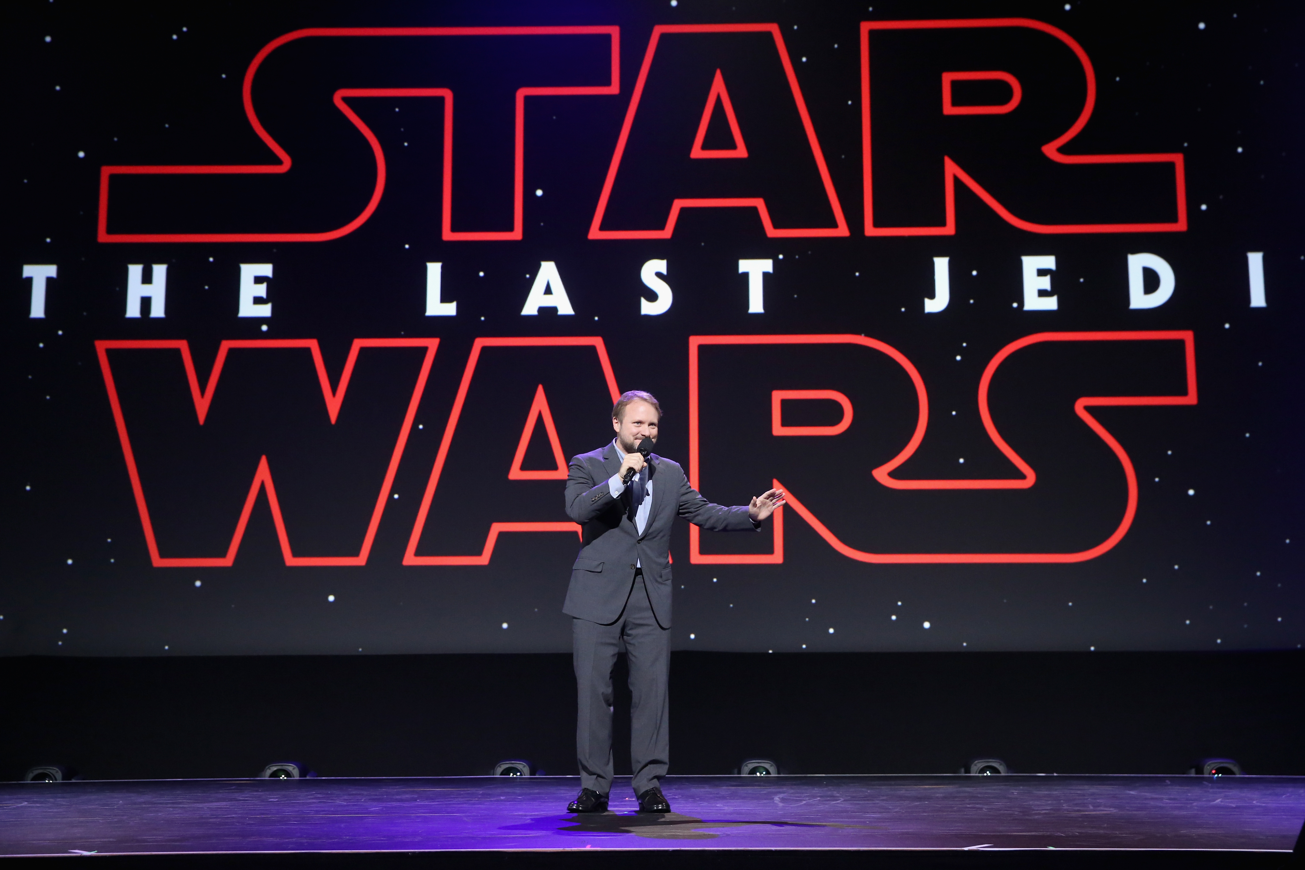 Director Rian Johnson of STAR WARS: THE LAST JEDI took part in the Walt Disney Studios live action presentation at Disney's D23 EXPO 2017 in Anaheim, California July 15, 2017. (Jesse Grant—Getty Images for Disney)
