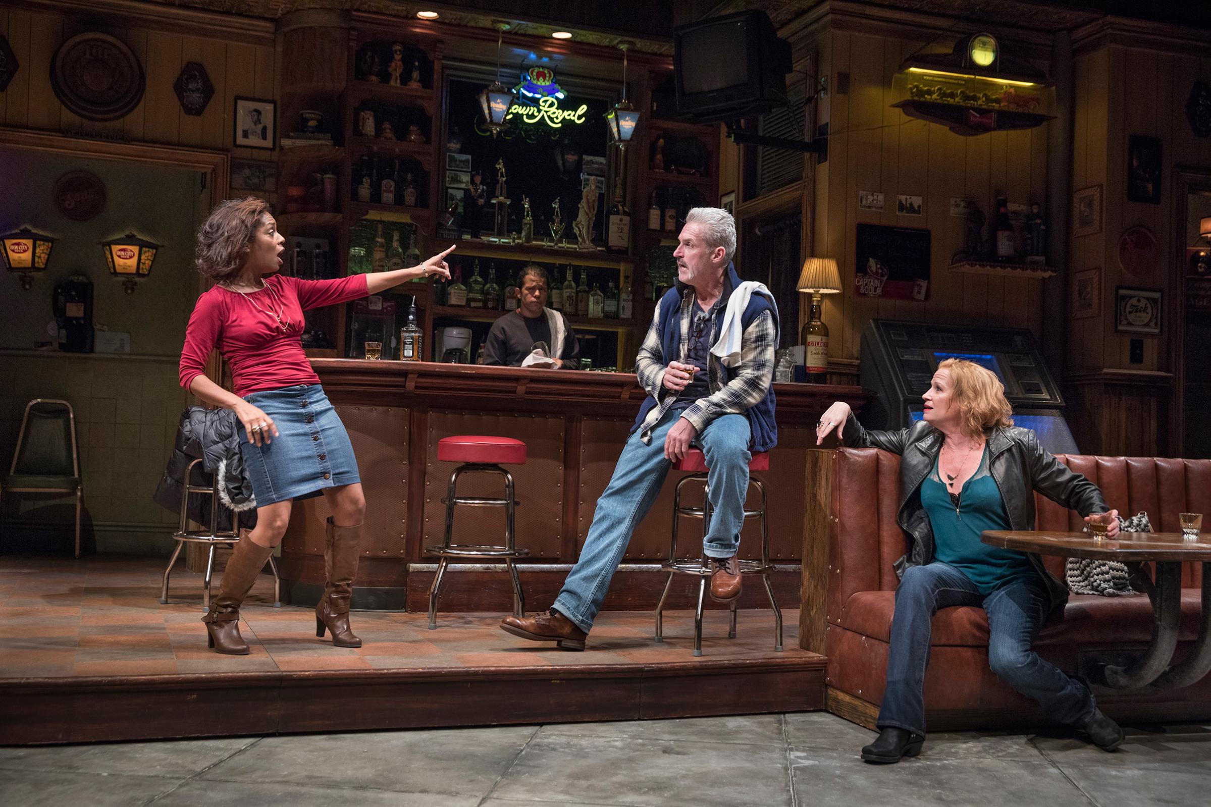 From left: Michelle Wilson, James Colby and Johanna Day in "Sweat," at the Public theater in New York.