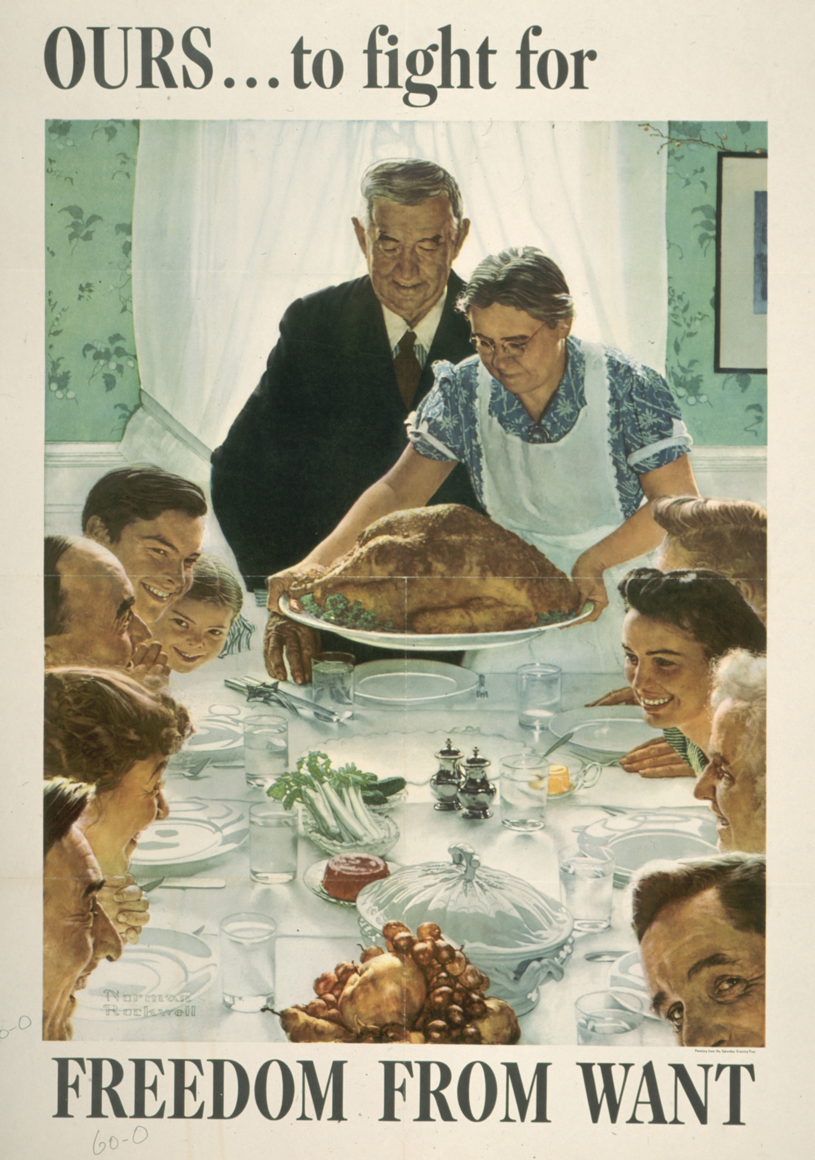 Caption: Norman Rockwell, Freedom from Want, 1943, offset color lithograph on paper, Texas War Records Collection, 85.170.156
