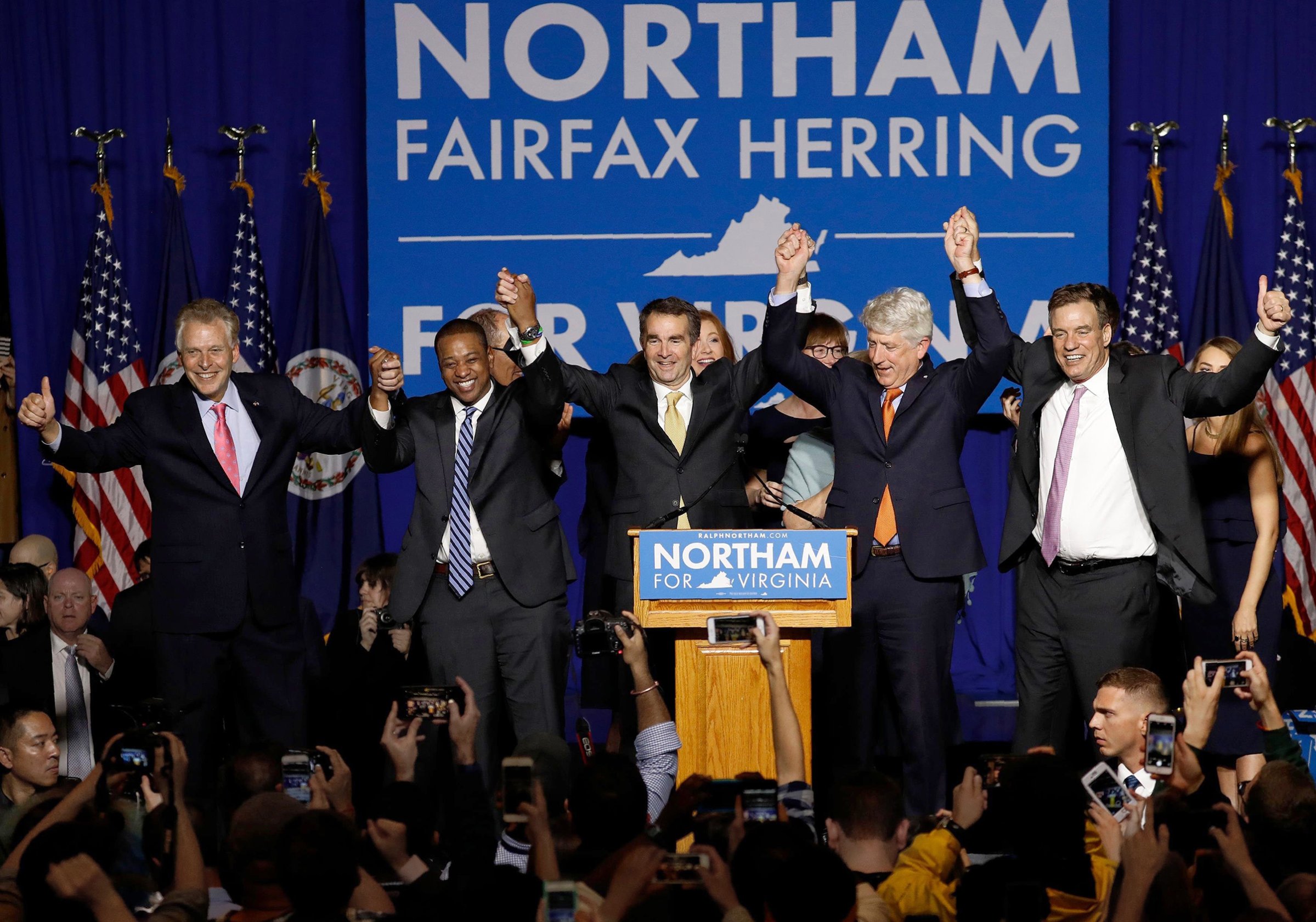 Virginian Ralph Northam celebrates his gubernatorial win
