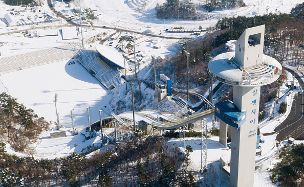 The Alpensia Ski Jumping Center in Pyeongchang. (Kyodo News via Getty Images:)
