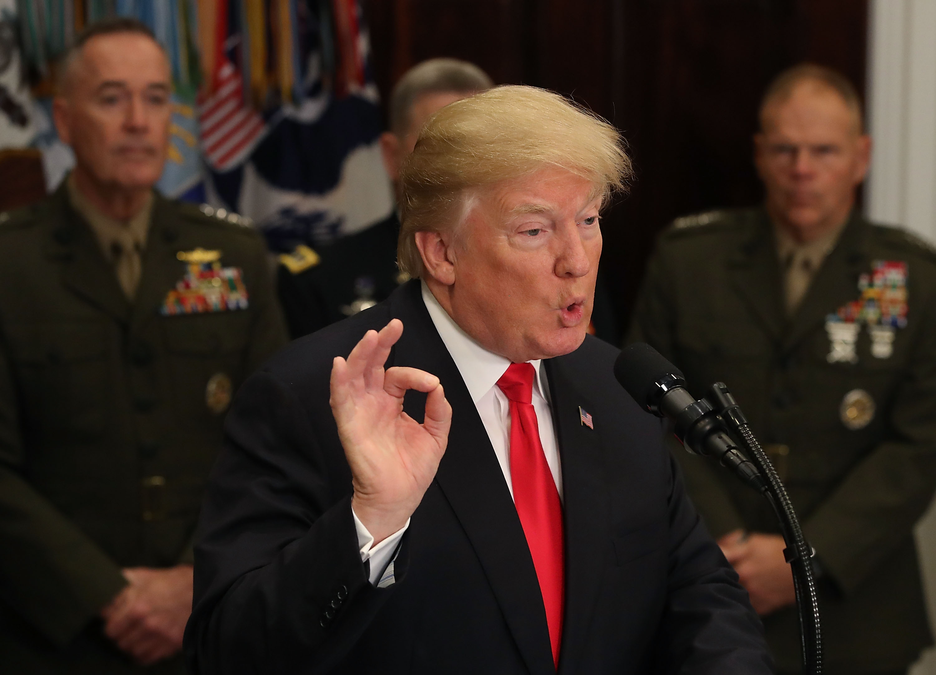 U.S. President Donald Trump speaks before signing the H.R. 2810, National Defense Authorization Act for fiscal year 2018, in the Roosevelt Room at the White House, on December 12, 2017 in Washington, DC. (Mark Wilson&mdash;Getty Images)