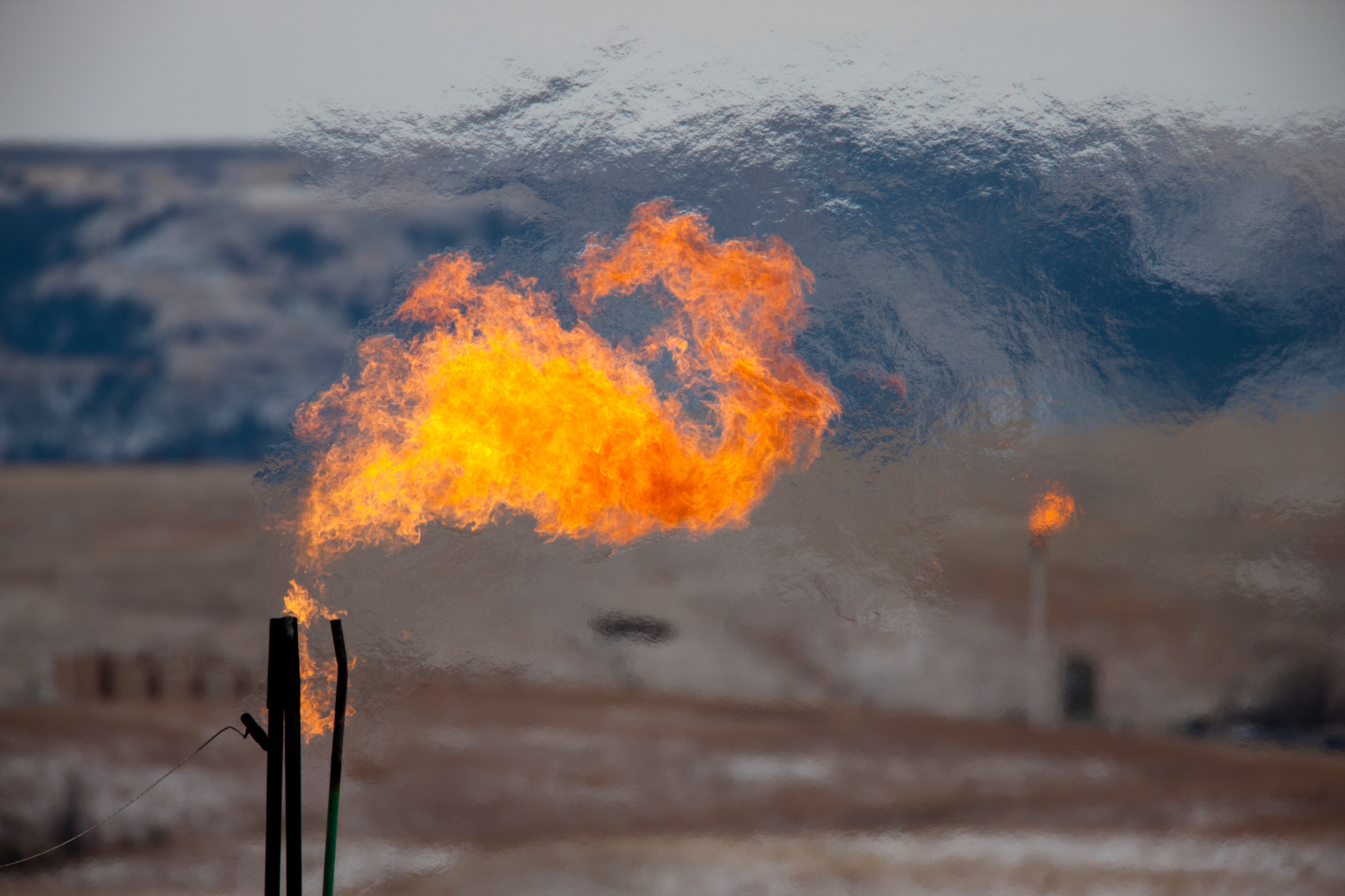 Oil and gas development using 'fracking' technology in the Bakken Oil Fields of Williams and Mountrail Counties in northwestern North Dakota. (Richard Hamilton Smith—Getty Images)