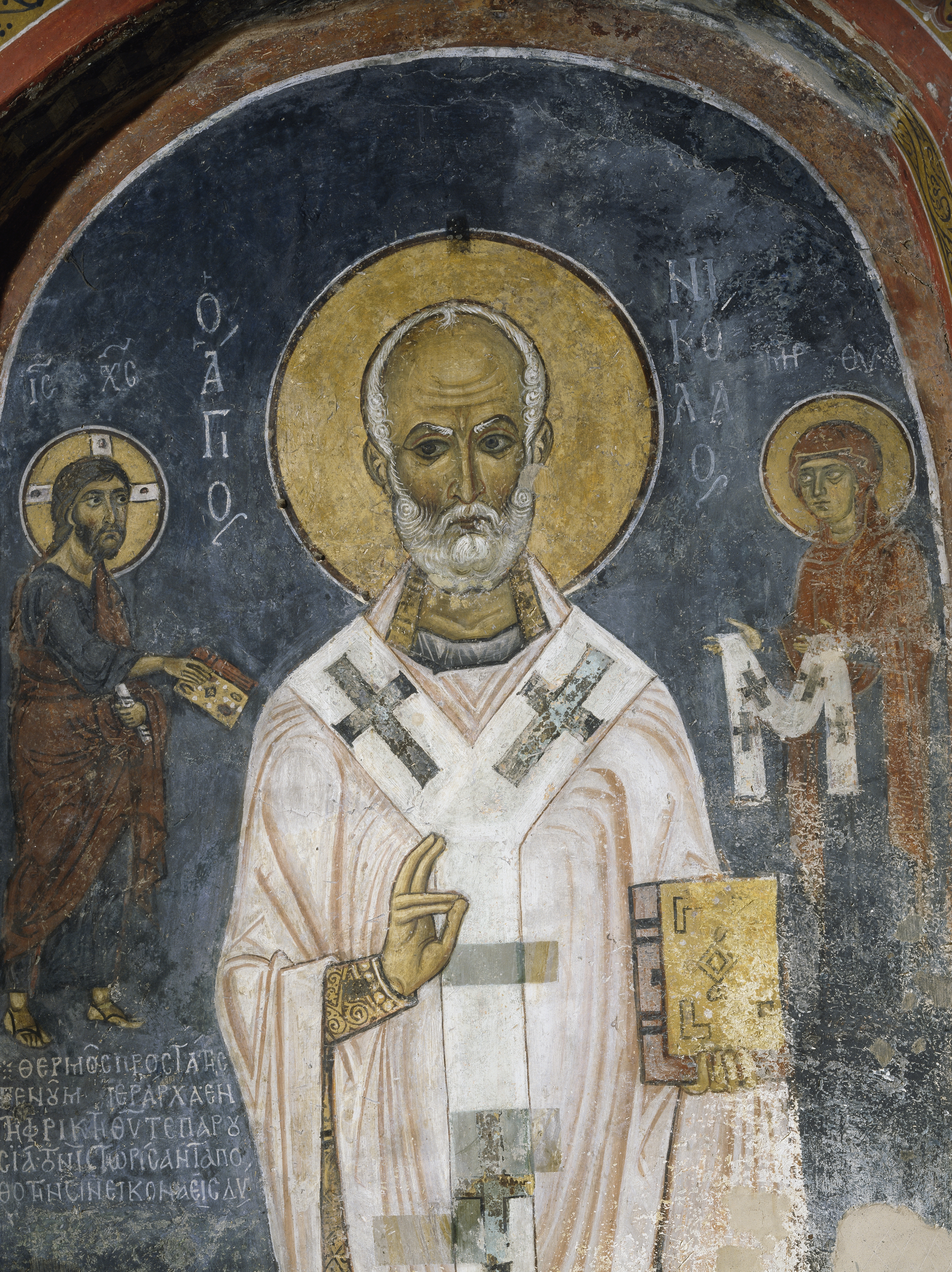 A fresco of St Nicholas of Myra (circa 12th century) at the Church of Ayios Nikolaos tis Steyis in Cyprus. (De Agostini—Getty Images)