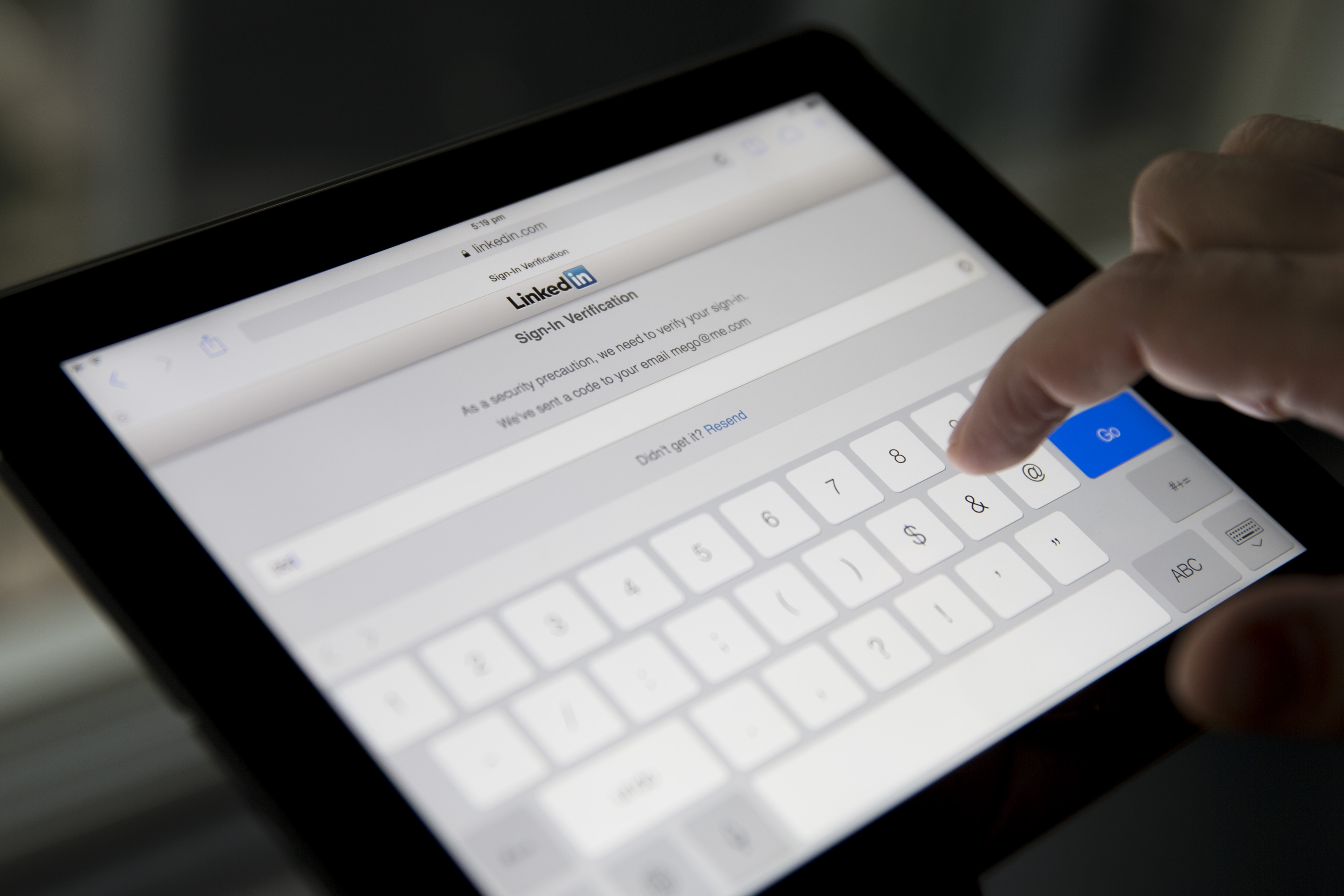 The LinkedIn sign-in page is displayed on an Apple iPad Air in an arranged photograph in Hong Kong, China, on Feb. 25, 2014. (Brent Lewin—Bloomberg/Getty Images)