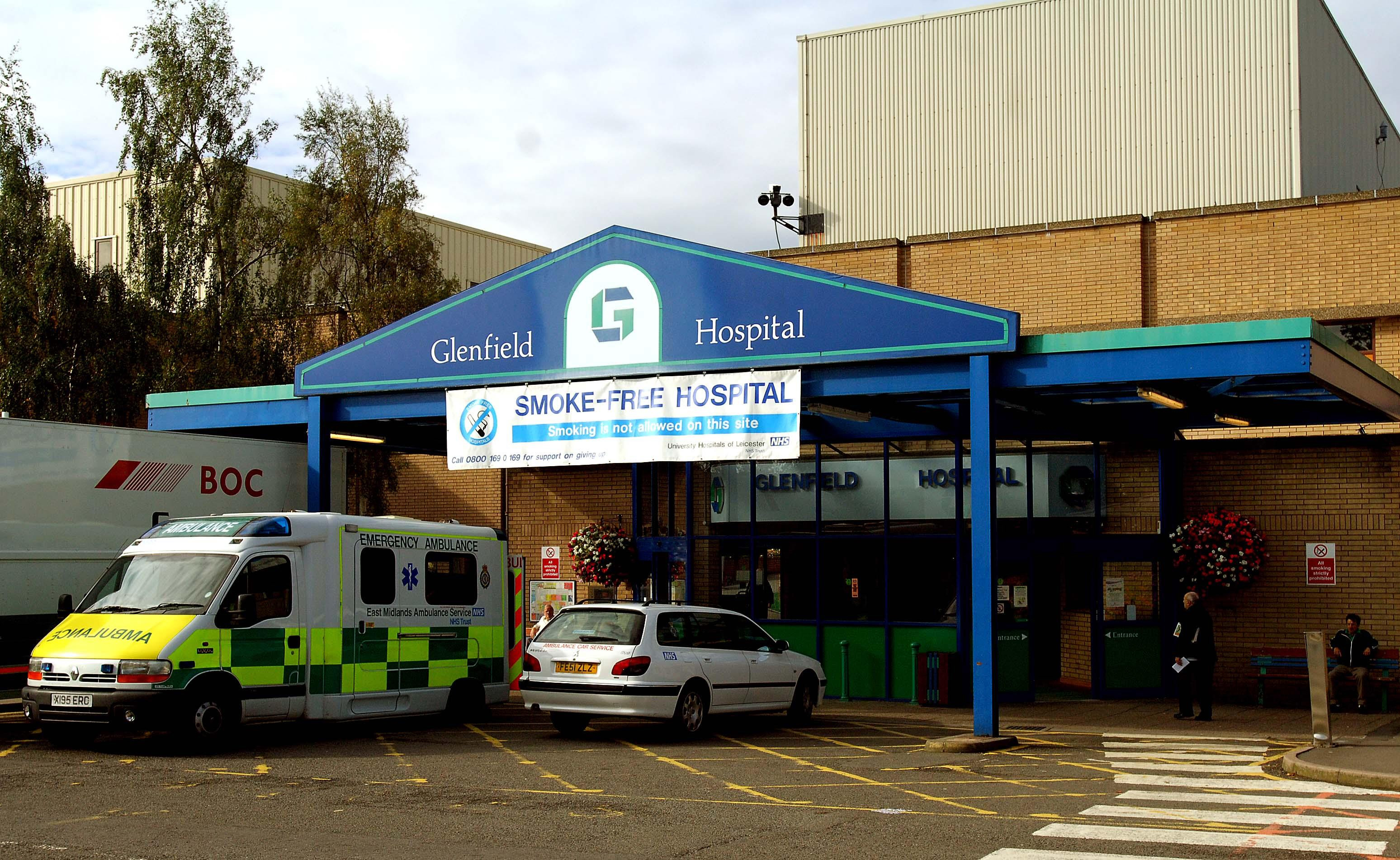 A view of the main entrance at Glenfield Hospital, Leicester. (Rui Vieira—PA Images/Getty Images)