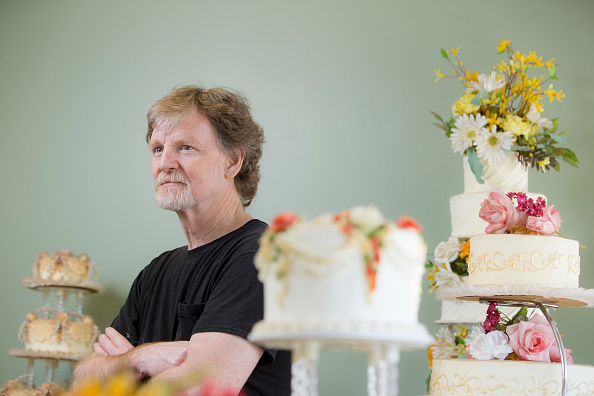 LAKEWOOD, CO - SEPT 1:  
                      
                      Jack Phillips stands for a portrait near a display of wedding cakes in his Masterpiece Cakeshop in Lakewood, CO on Thursday, September 1, 2016. 
                      
                      Jack Phillips is owner of Masterpiece Cakeshop in Lakewood, Colo., and has a case before the Supreme Court. He is one of the bakers who does not want to bake wedding cakes for same-sex couples, saying it violates his religious beliefs, and has been found in violation of Colorado law.
                      
                      (Photo by Matthew Staver/For The Washington Post via Getty Images)
                      
                      Slug: JACKPHILLIPS (The Washington Post—The Washington Post/Getty Images)