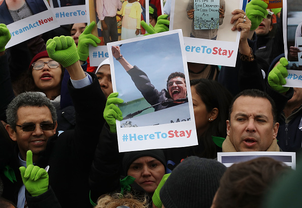 People who call themselves Dreamers, protest in front of the Senate side of the US Capitol to urge Congress in passing the Deferred Action for Childhood Arrivals (DACA) program, on December 6, 2017 in Washington, DC.