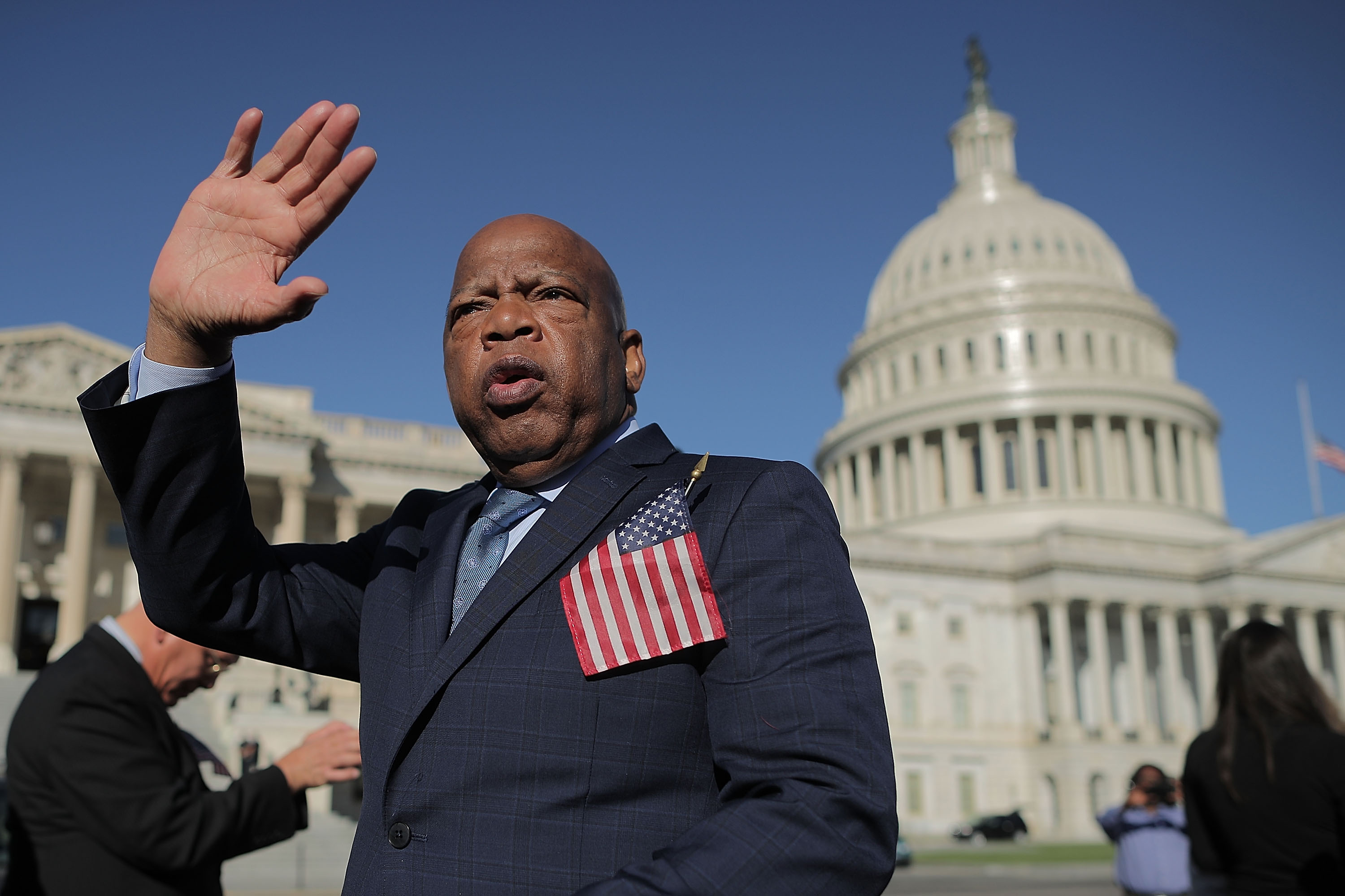 Rep. John Lewis (D-GA) thanks anti-gun violence supporters following a rally with fellow Democrats on the East Front steps of the U.S. House of Representatives October 4, 2017 in Washington, DC. (Chip Somodevilla—Getty Images)