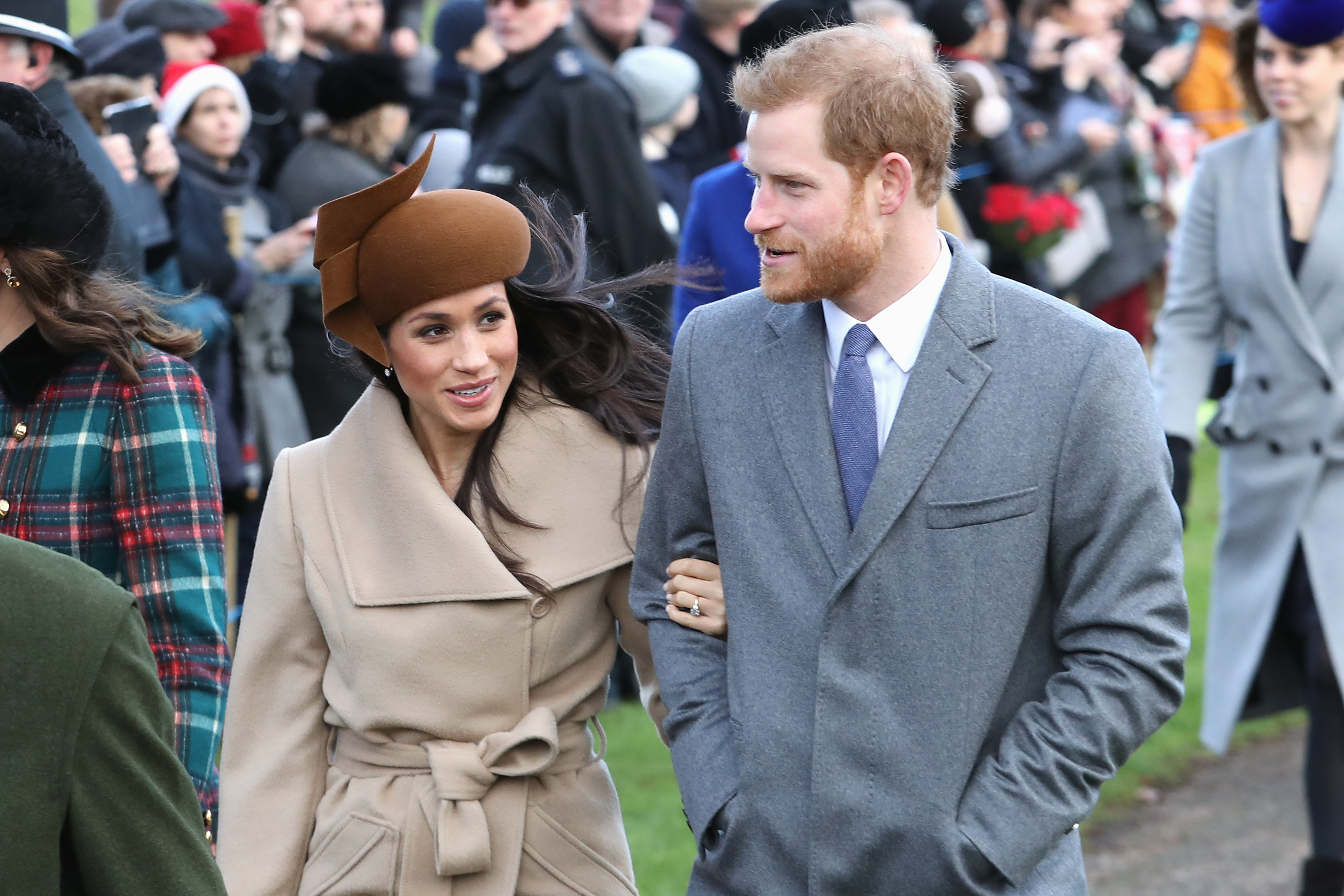 Meghan Markle and Prince Harry attend Christmas Day Church service at Church of St Mary Magdalene on December 25, 2017 in King's Lynn, England. (Chris Jackson—Getty Images)