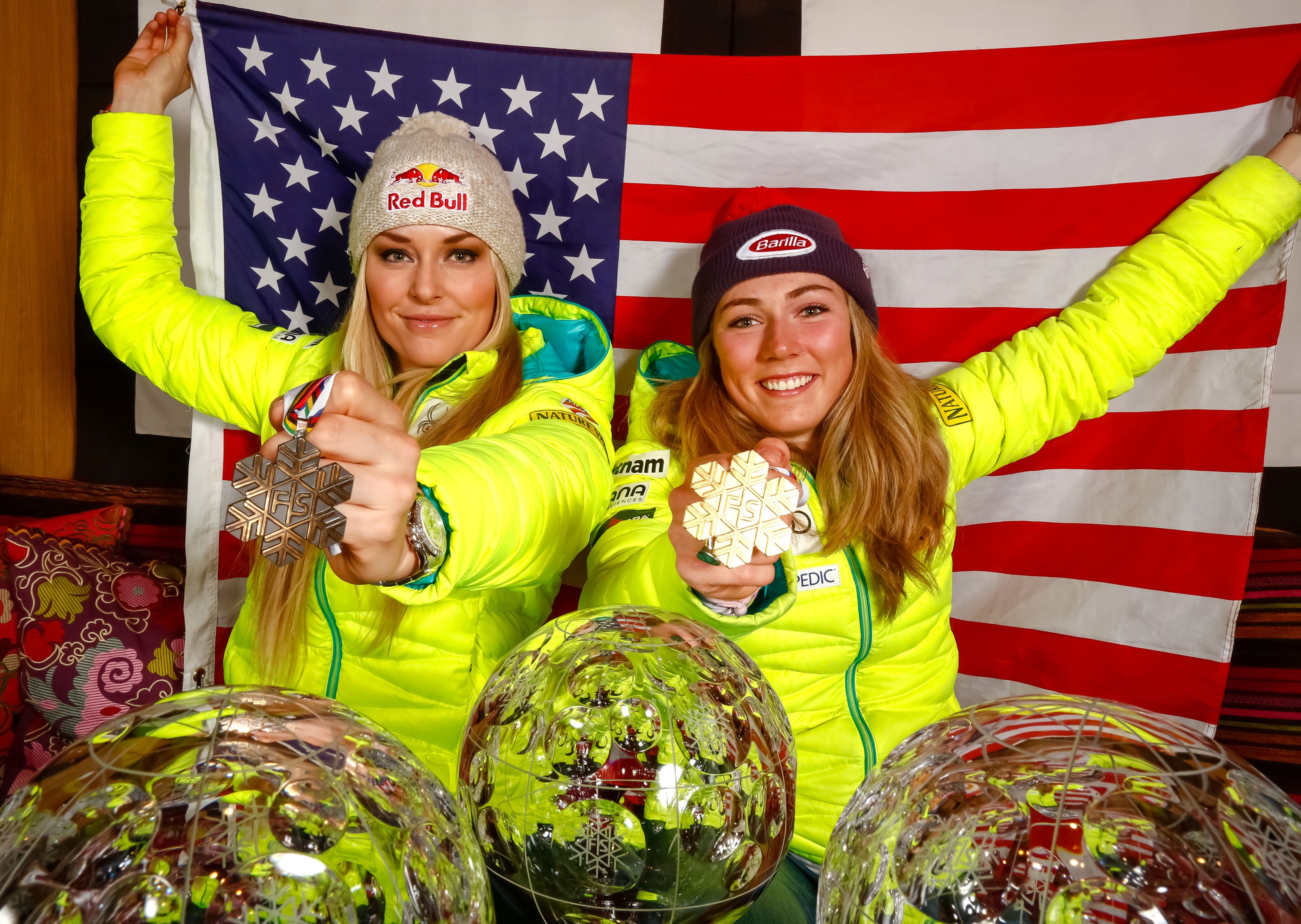 Alpine skiiers and champions Mikaela Shiffrin and Lindsey Vonn pose for a photo shoot on March 22, 2015 in Meribel, France. Alexis Boichard/Agence Zoom—Getty Images. (Alexis Boichard/Agence Zoom—Getty Images.)