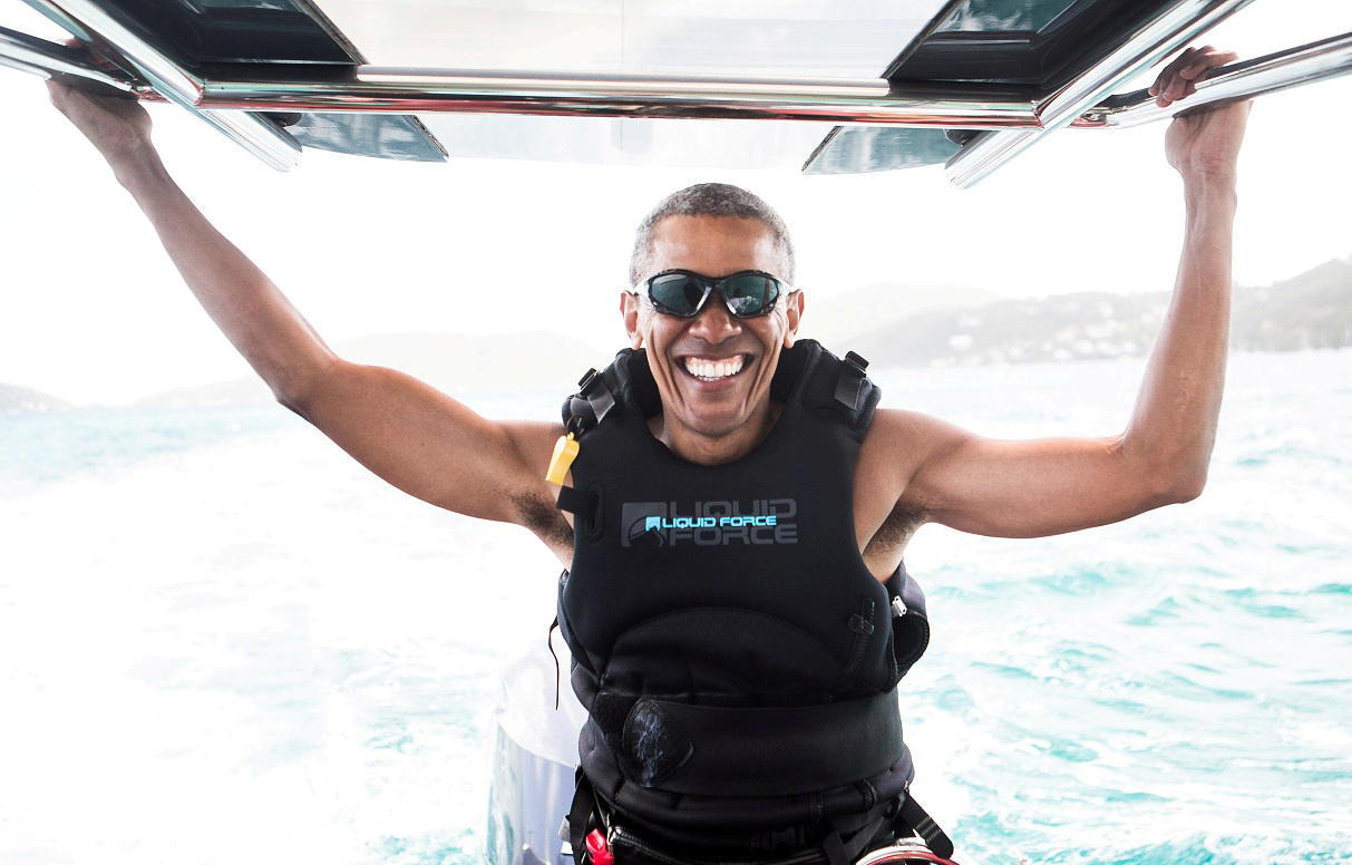 President Barack Obama's unbridled joy while kitesurfing the azur waves of British businessman Richard Branson's Moskito island in the Virgin Islands quickly went viral as people used it to communicate what they considered the precise moment Obama realized he was officially out of office with captions like  America, new phone who dis?.