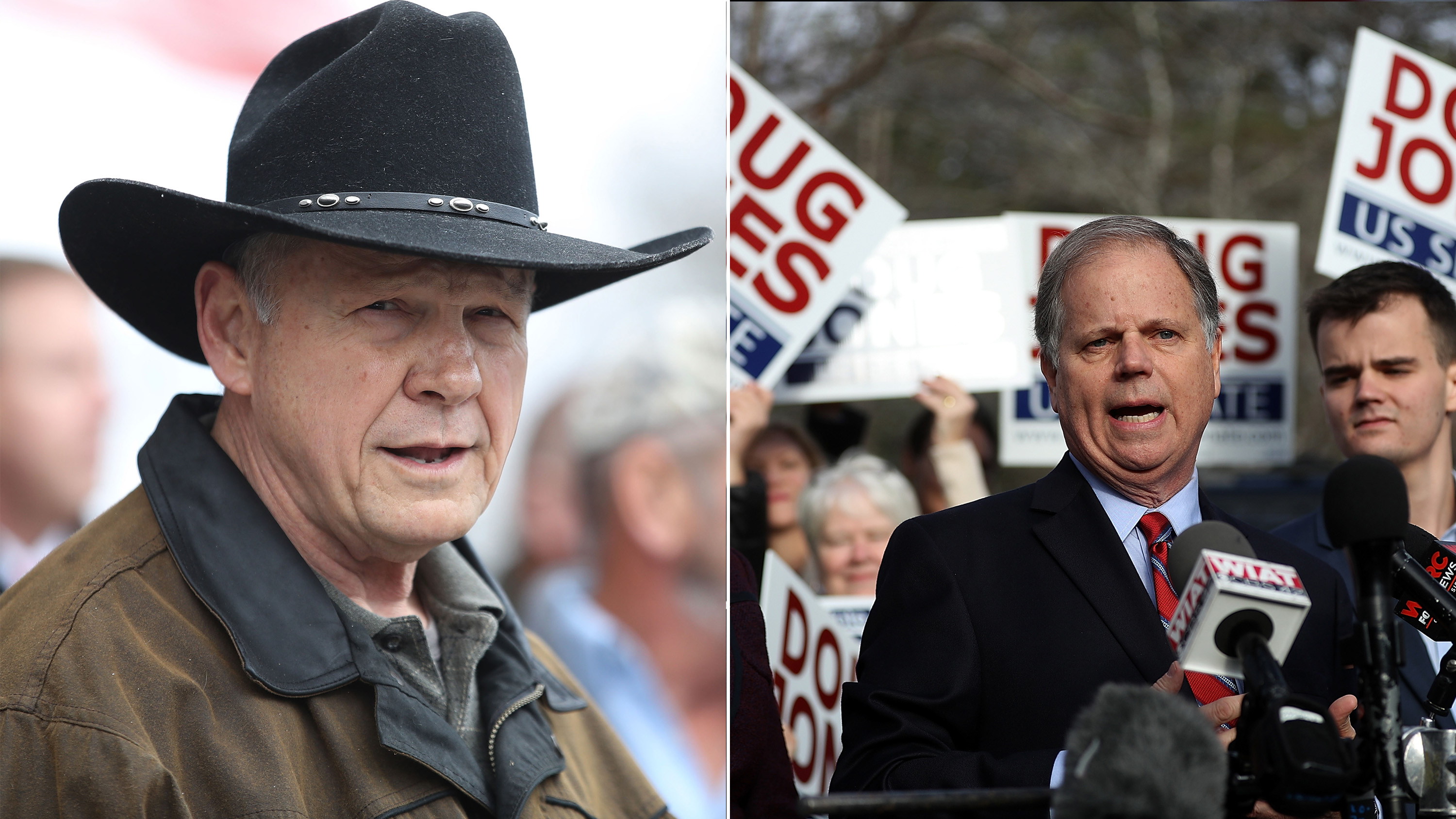Alabama Special Election candidates Roy Moore (L) and Doug Jones (R) face off for Attorney General Jeff Sessions' vacant Senate seat. (Joe Raedle—Getty Images; Justin Sullivan—Getty Images)