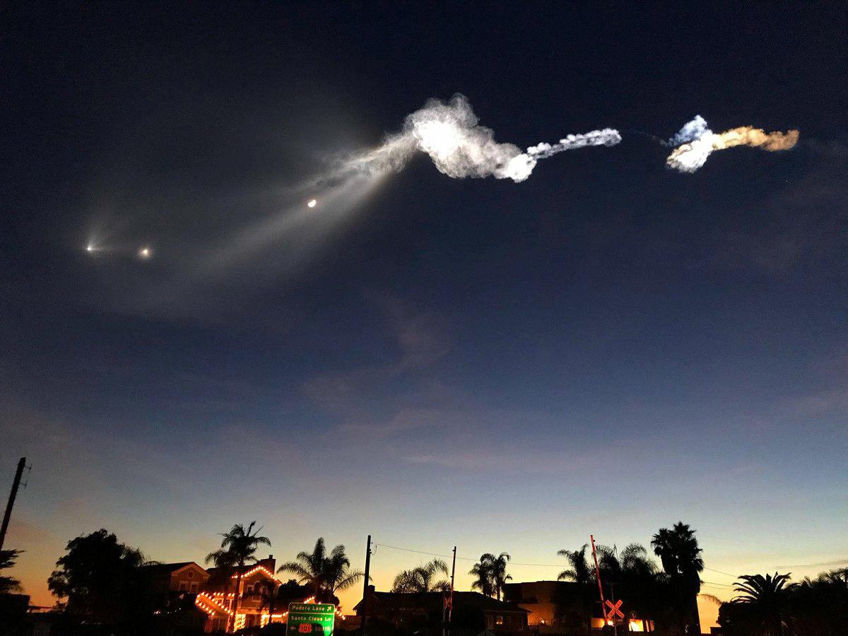 A SpaceX Falcon 9 rocket launched from Vandenberg Air Force Base carrying 10 Iridium voice and data relay satellites was seen throughout Southern California on Dec. 22, 2017 (Mike Eliason—Santa Barbara County Fire Dept/Reuters)