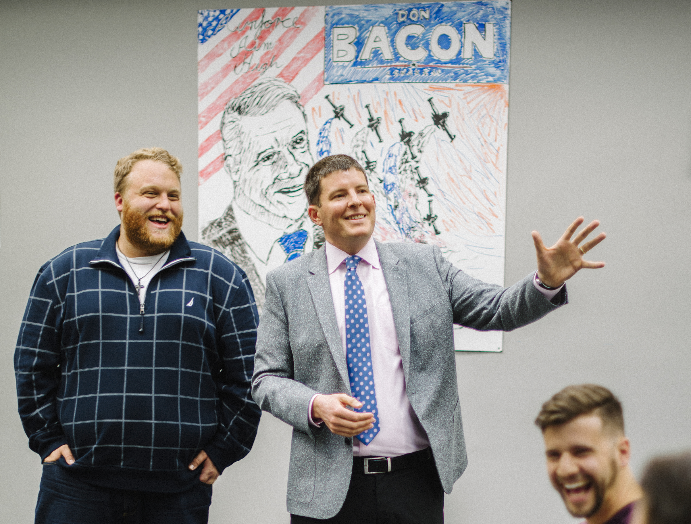 Bliss visits his super PAC’s field office in the Omaha district of Representative Don Bacon to ensure volunteers are connecting with voters. Unlike other outside groups, Bliss has focused on the ground game instead of airing attack ads (Walker Pickering for TIME)