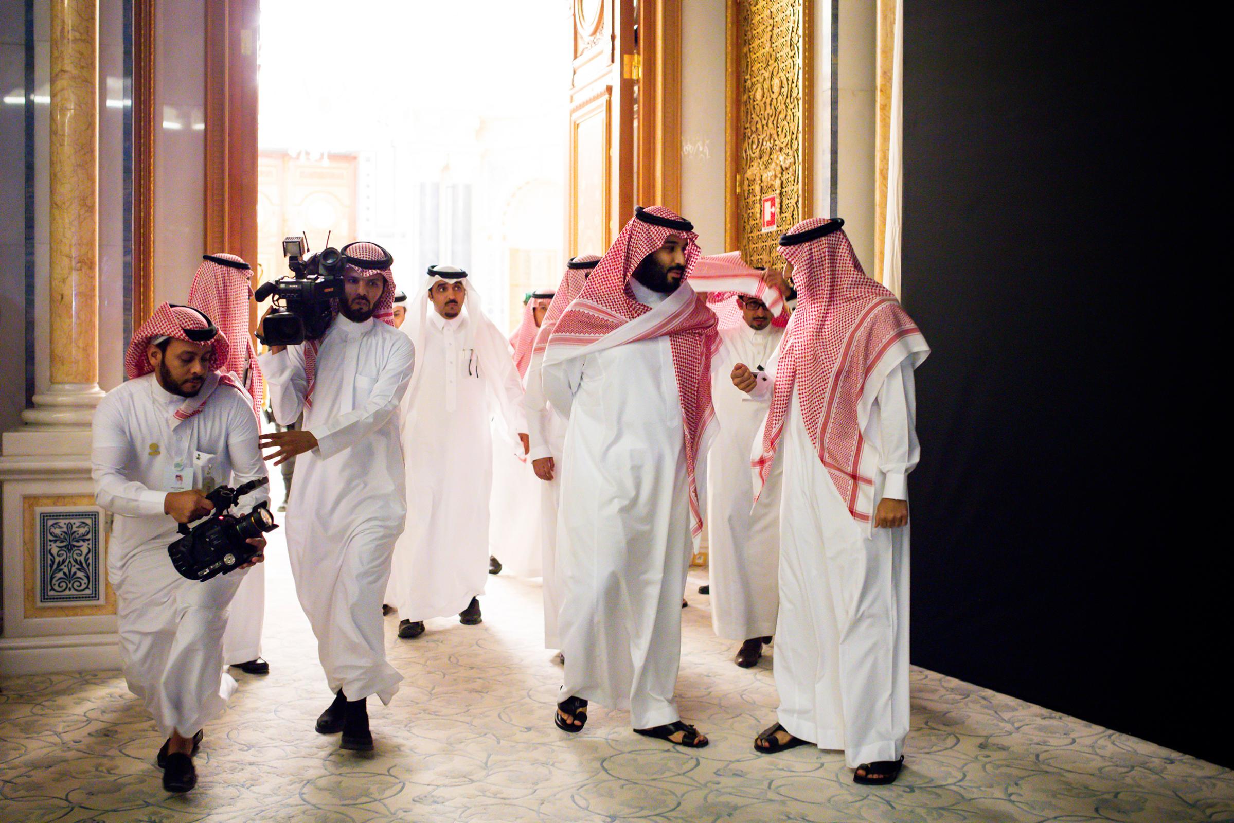 Crown Prince Mohammed bin Salman arrives at the Future Investment Initiative in Riyadh, Saudi Arabia, Oct. 24, 2017.