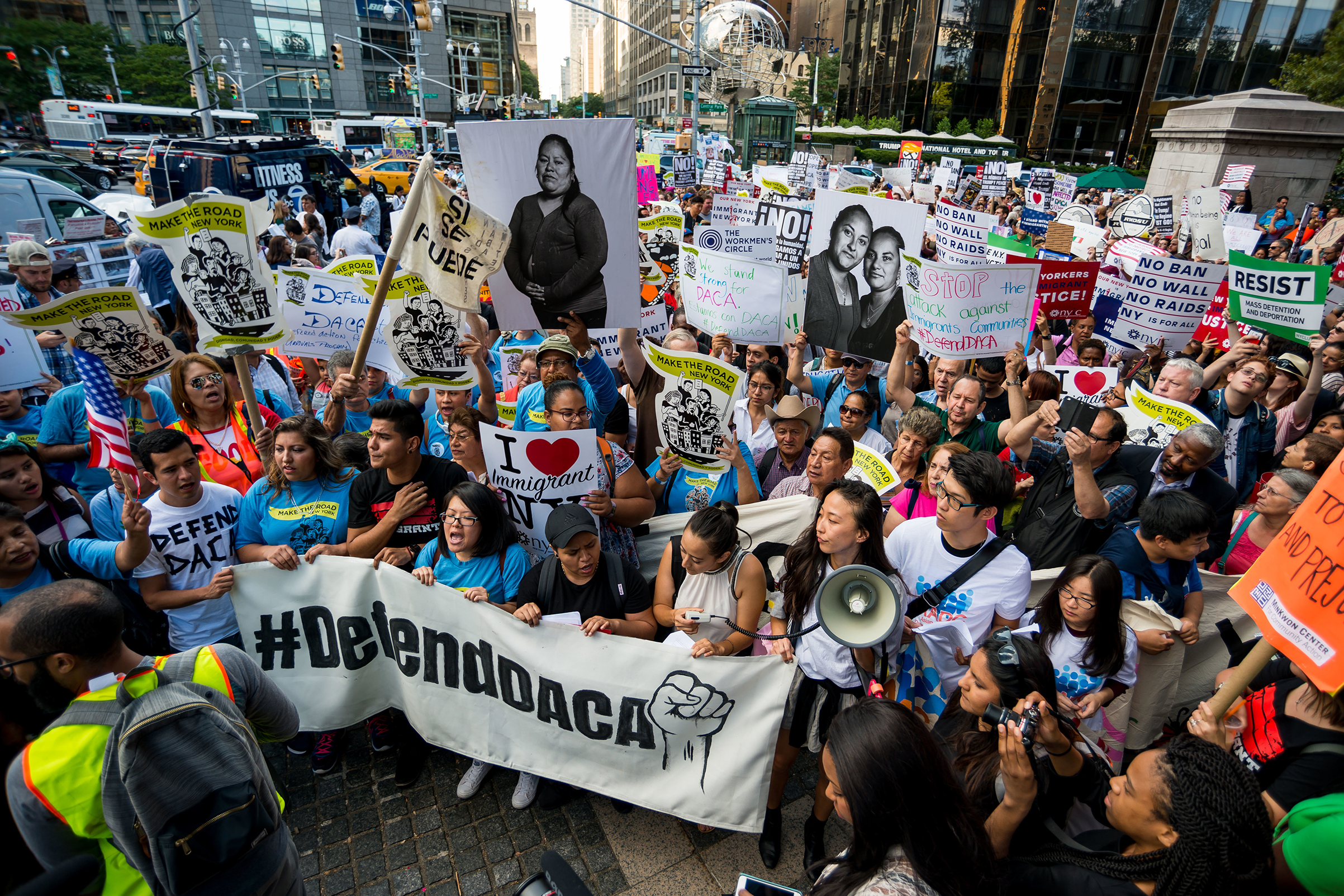 Activists rally in Columbus Circle and marched to Trump Tower in protest of President Donald Trump's possible elimination of the Obama-era "Deferred Action for Childhood Arrivals." (Albin Lohr-Jones—Pacific Press/LightRocket/Getty Images)