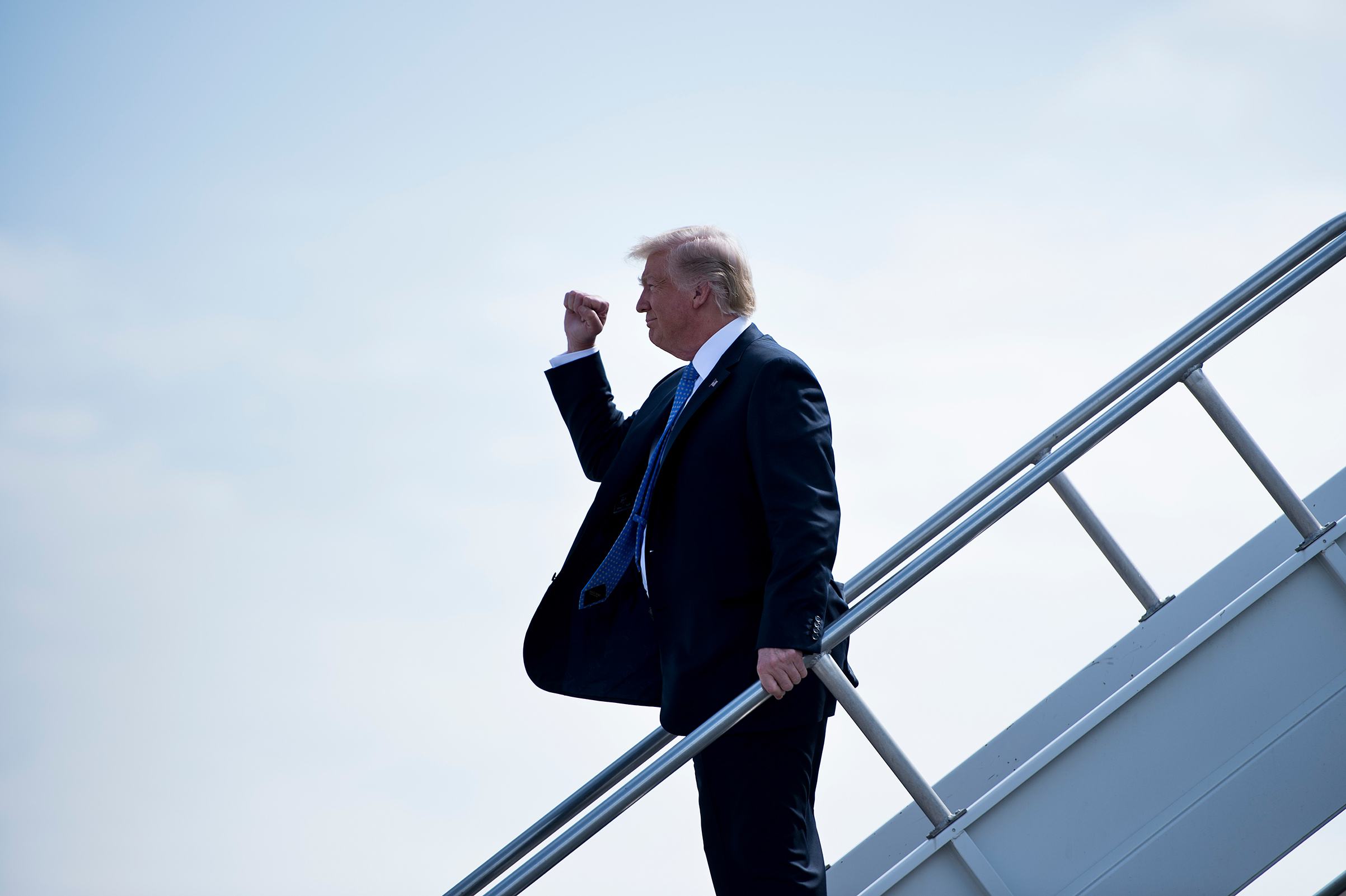 President Donald Trump arrives at Indianapolis International Airport Sept. 27, 2017 in Indianapolis. (Brendan Smialowski —AFP/Getty Images)