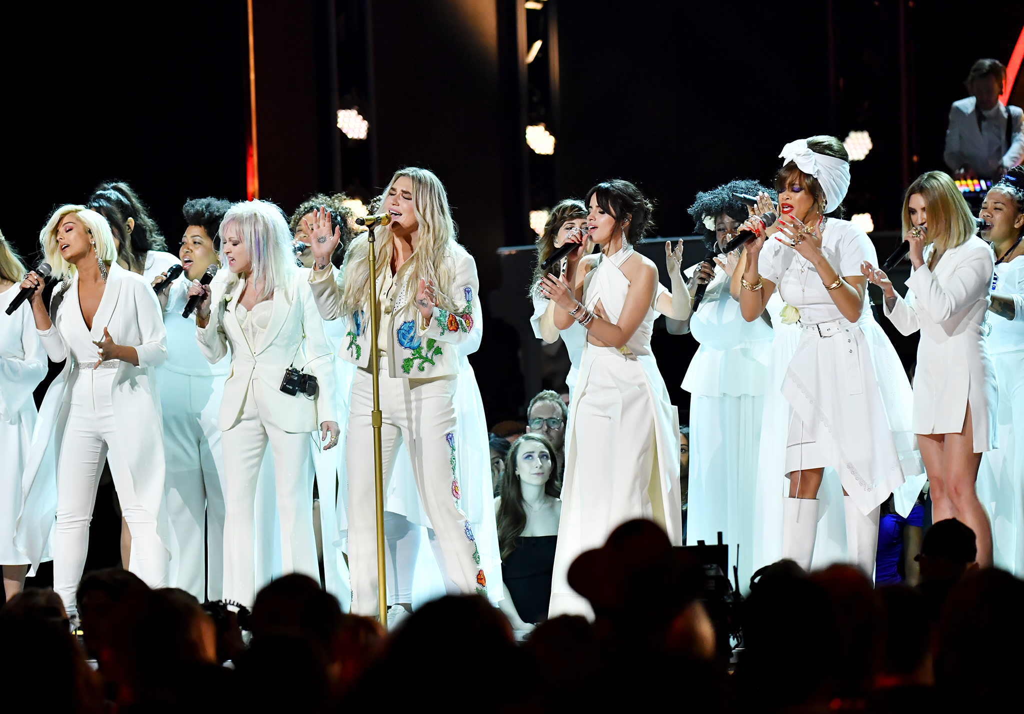 Recording artists Bebe Rexha, Cyndi Lauper, Kesha, Camila Cabello, Andra Day and Julia Michaels perform onstage during the 60th Annual GRAMMY Awards at Madison Square Garden on January 28, 2018 in New York City.