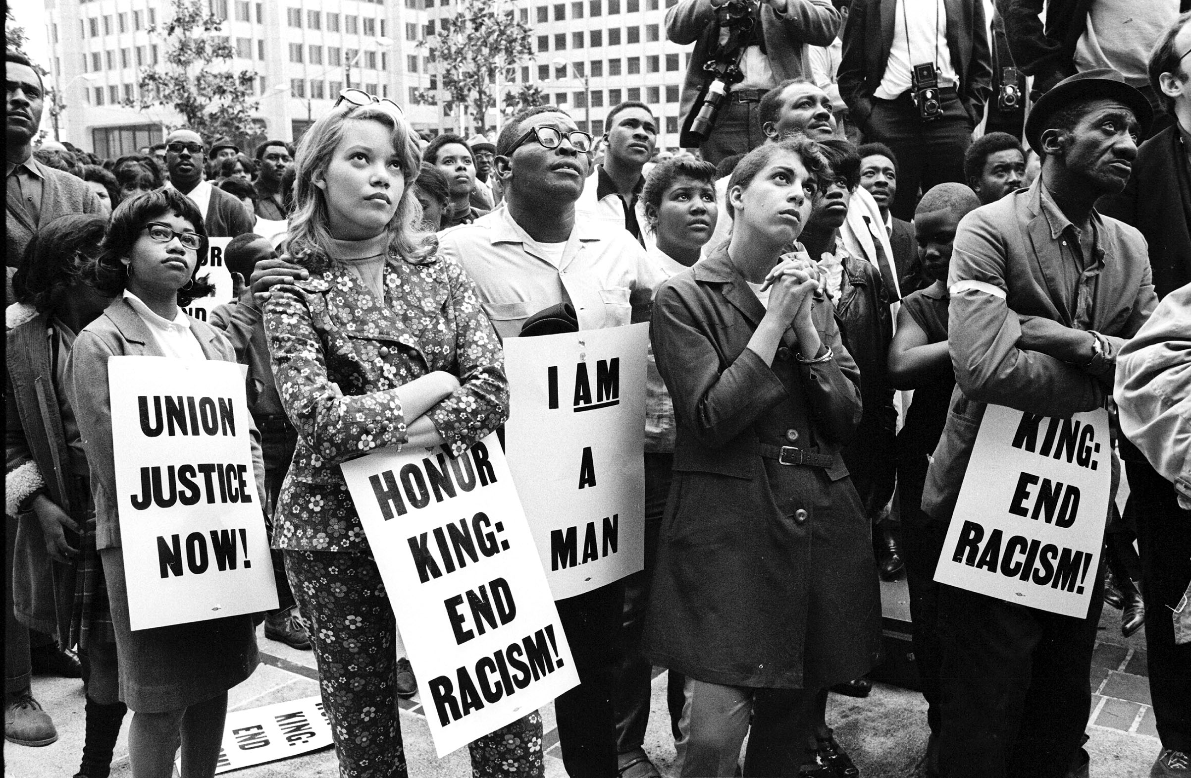 Protesters march after King’s assassination in Memphis in April (Robert Abbott Sengstacke—Getty Images)