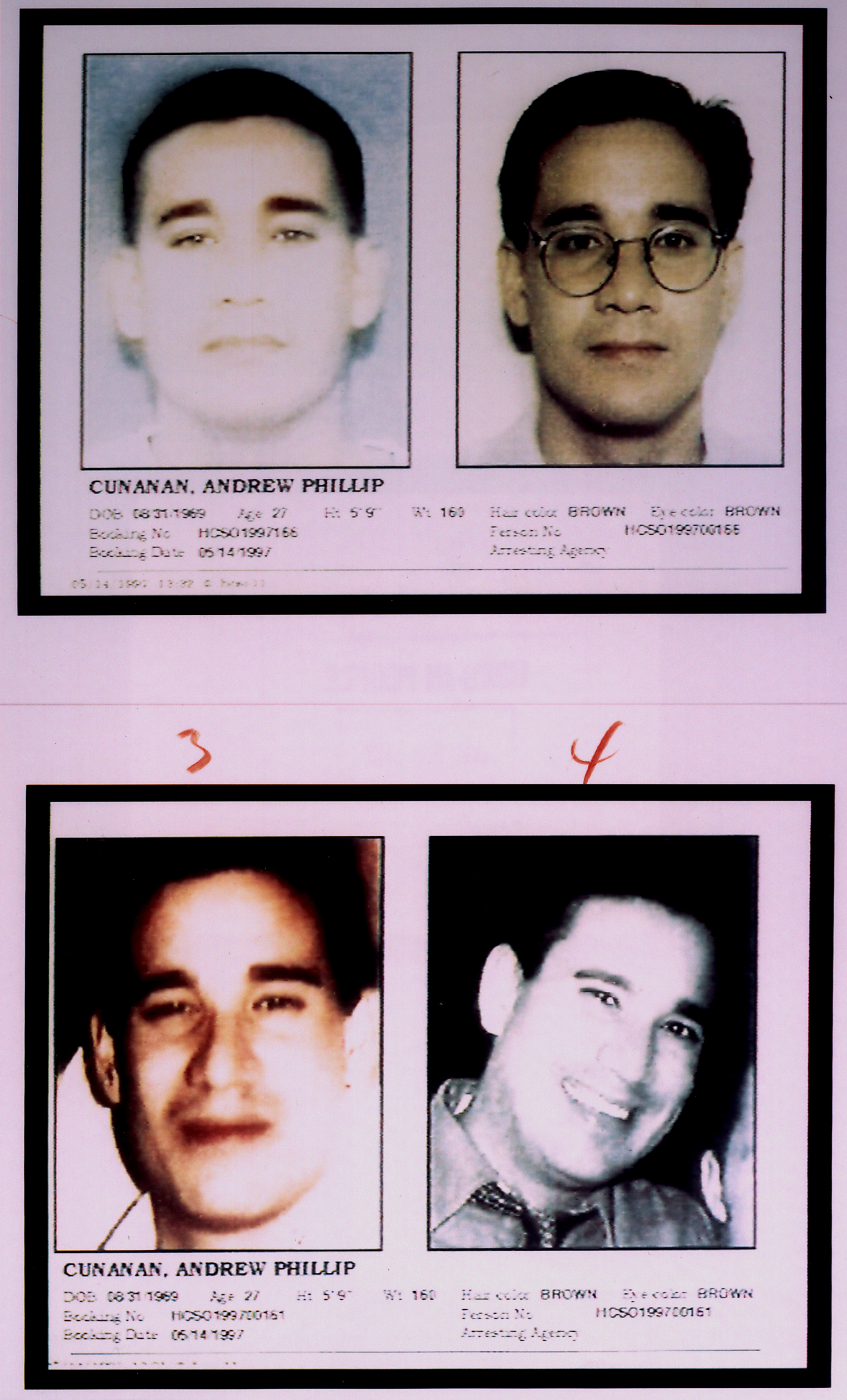 Four mug shots of Andrew Cunanan, who shot and killed fashion designer Gianni Versace. (Time Life Pictures—The LIFE Picture Collection/Getty Images)