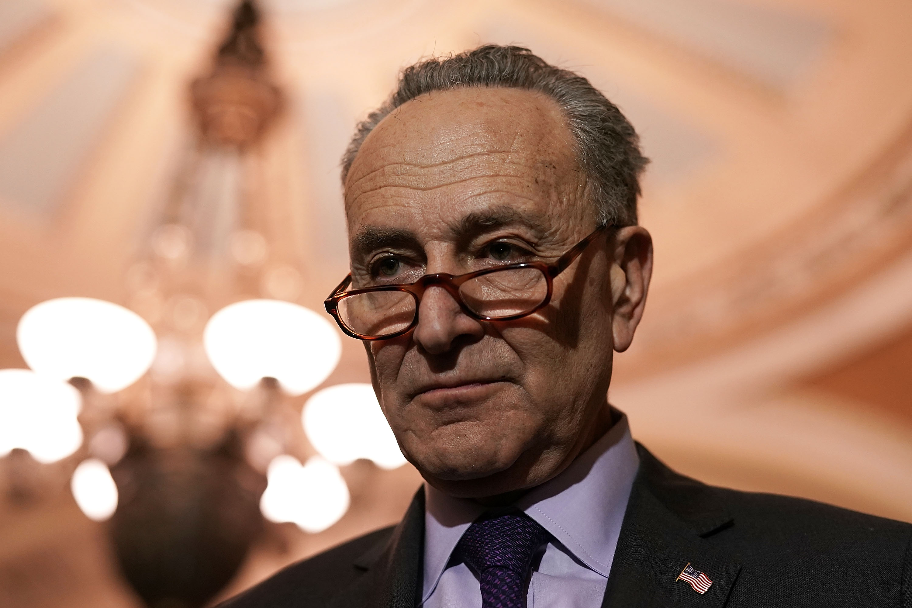 U.S. Senate Minority Leader Sen. Chuck Schumer (D-NY) speaks to members of the media after a Senate Democratic Policy Luncheon January 17, 2018 at the Capitol in Washington, DC. (Alex Wong&mdash;Getty Images)