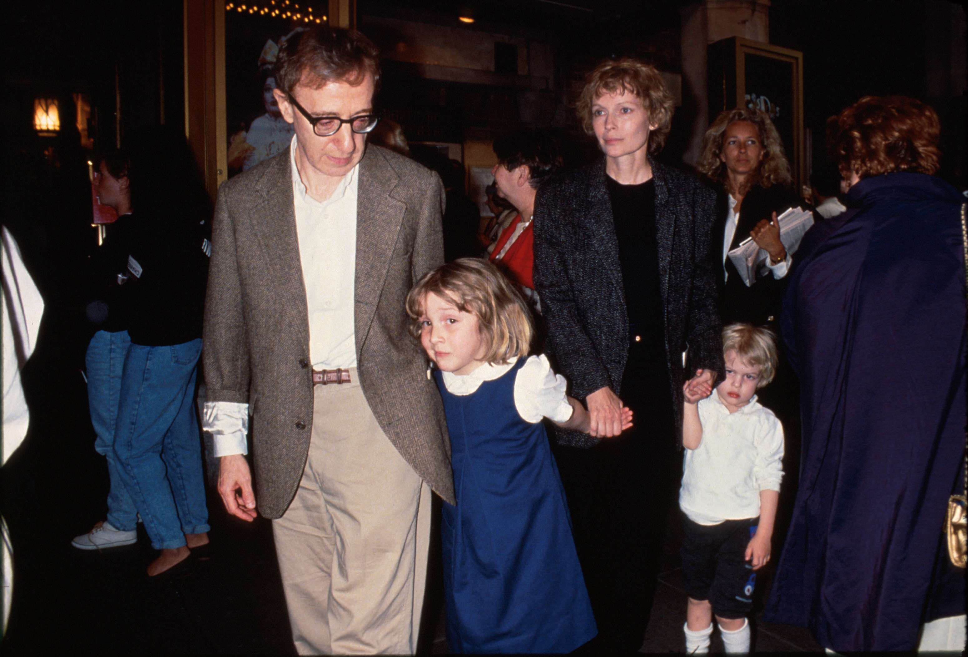 Actor/director Woody Allen (L) w. Dylan Farrow (2L) and her mother, actress Mia Farrow (2R), and Allen and Farrow's son Satchel (R).  (Photo by Time Life Pictures/DMI/The LIFE Picture Collection/Getty Images) (Time Life Pictures&mdash;The LIFE Picture Collection/Getty Images)
