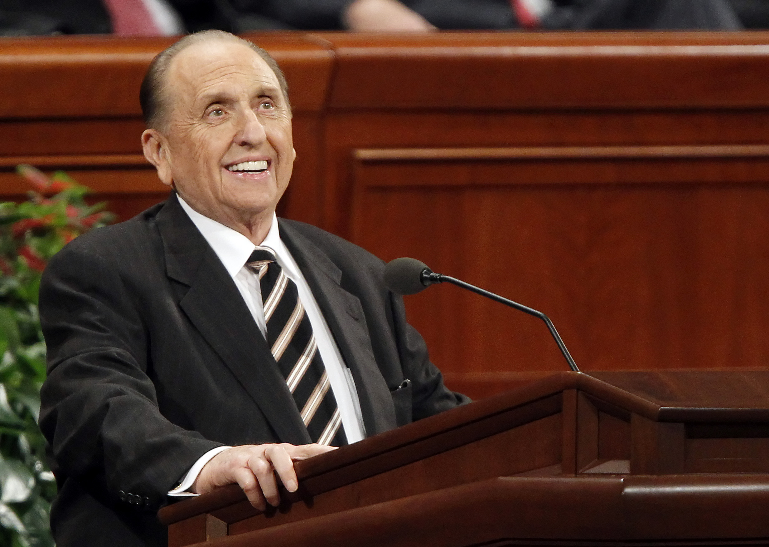 Thomas Monson, president of the Church of Jesus Christ of Latter-day Saints, speaks at the Church's 181st Semiannual General Conference in Salt Lake City, Utah on Oct. 1, 2011. (George Frey—Bloomberg/Getty Images)