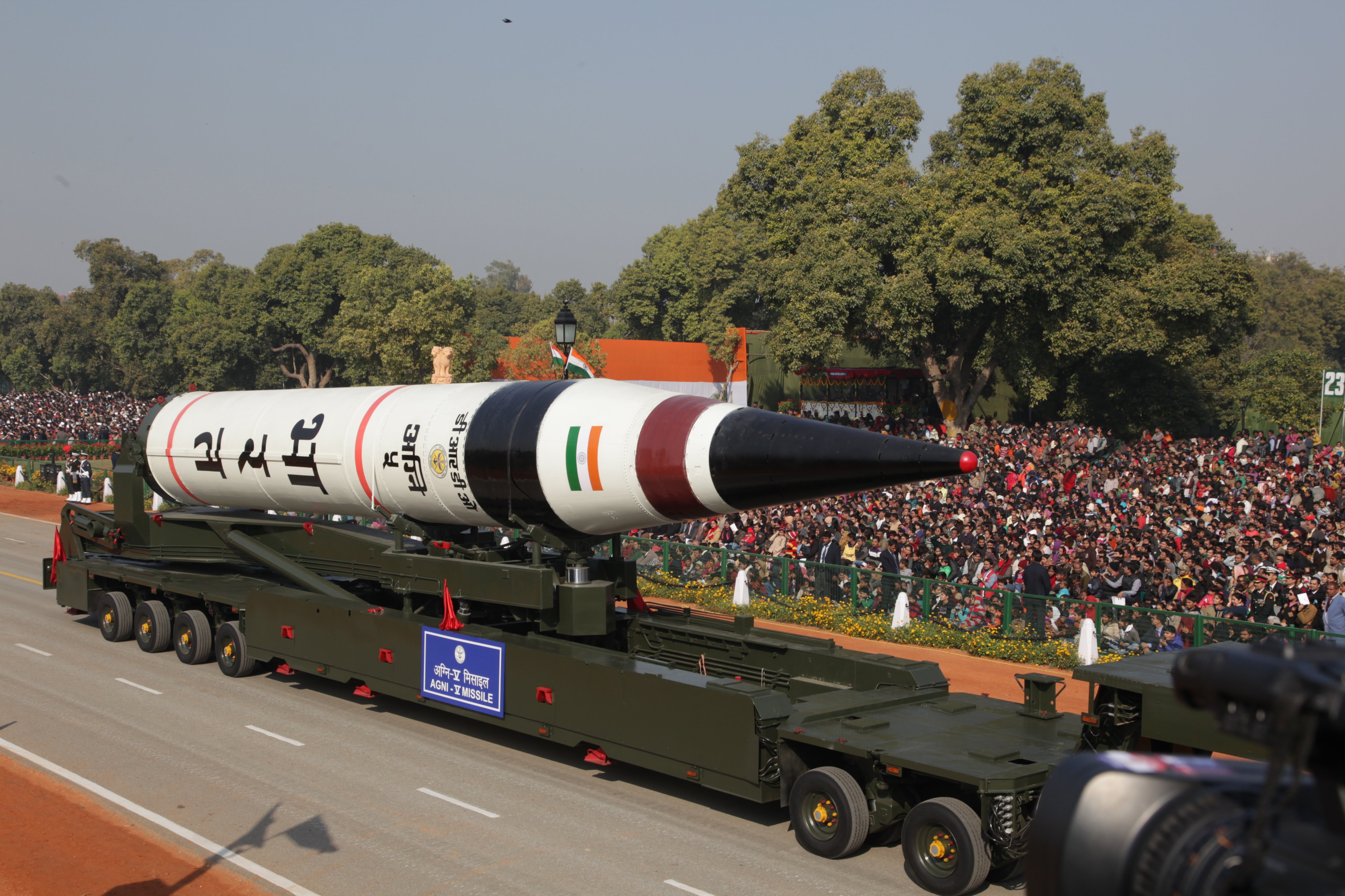 India's long range Agni-5 ballistic missile, seen as part of a 65th Republic Day parade in New Delhi on Jan. 26, 2013. (Pallava Bagla—Corbis/Getty Images)