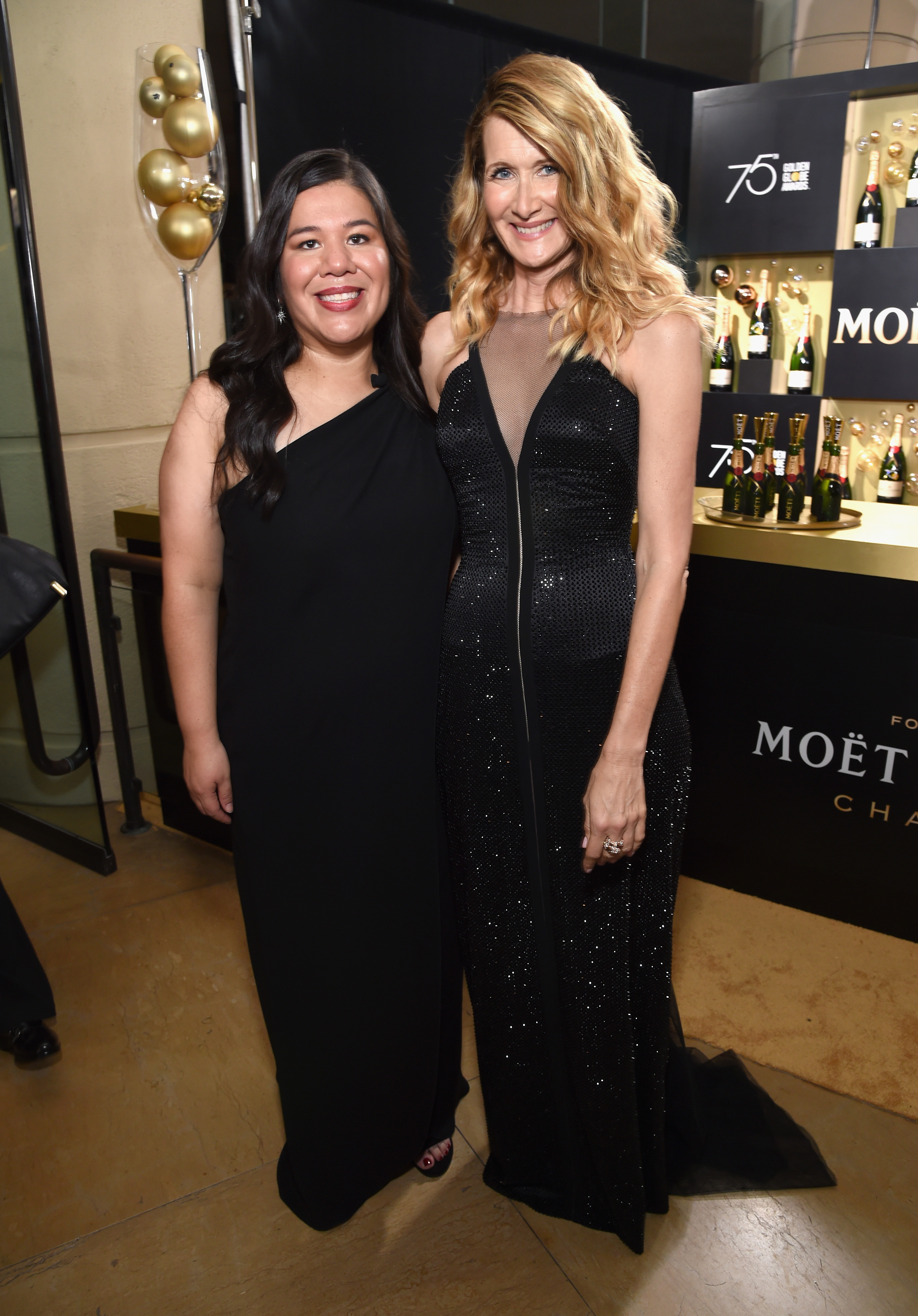Activist Monica Ramirez and actor Laura Dern celebrate The 75th Annual Golden Globe Awards with Moet &amp; Chandon at The Beverly Hilton Hotel on January 7, 2018 in Beverly Hills, California. (Michael Kovac—Getty Images)