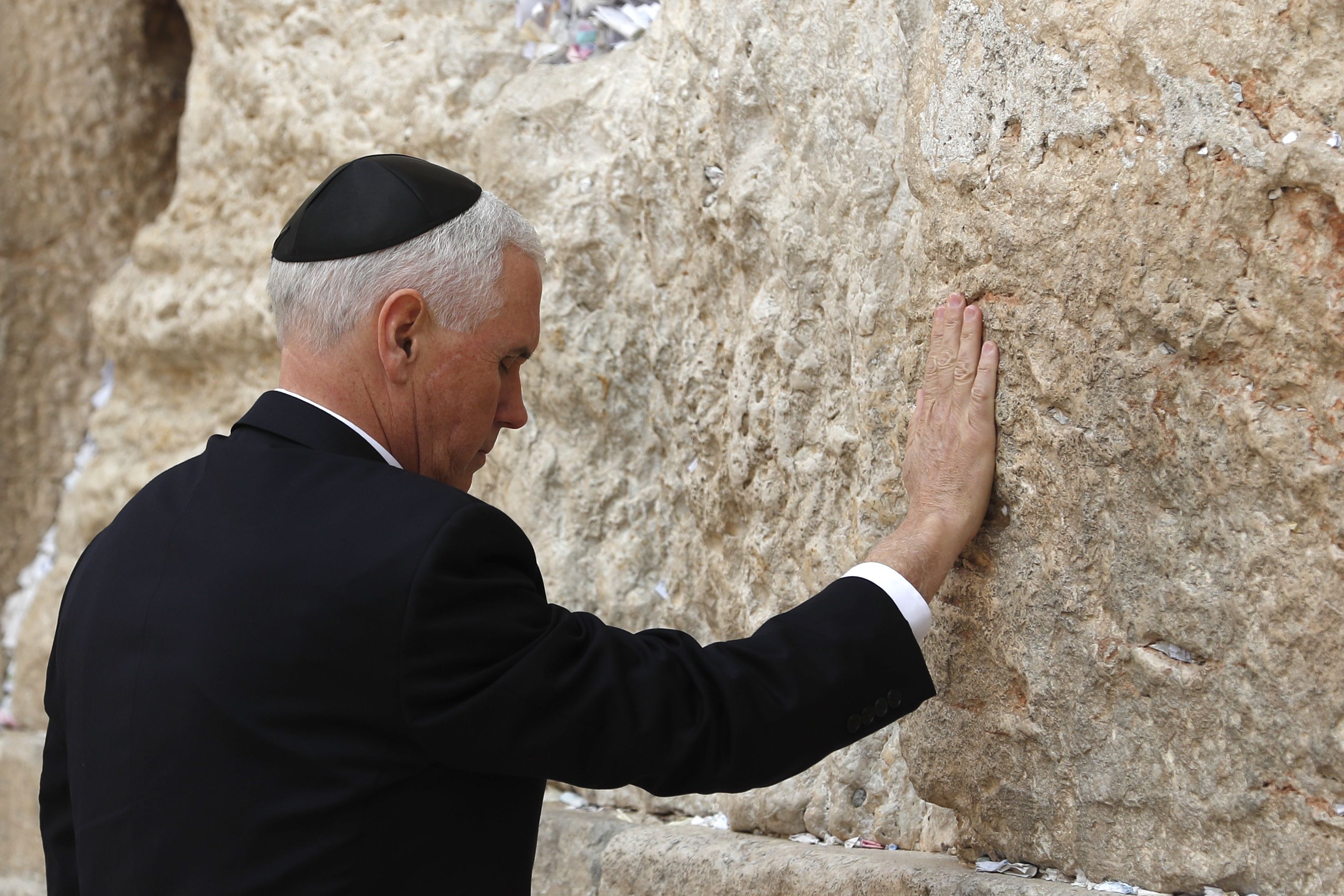 Vice President Mike Pence visits Jerusalem's Western Wall on Jan. 23, 2018. (Thomas Coex—AFP/Getty Images)