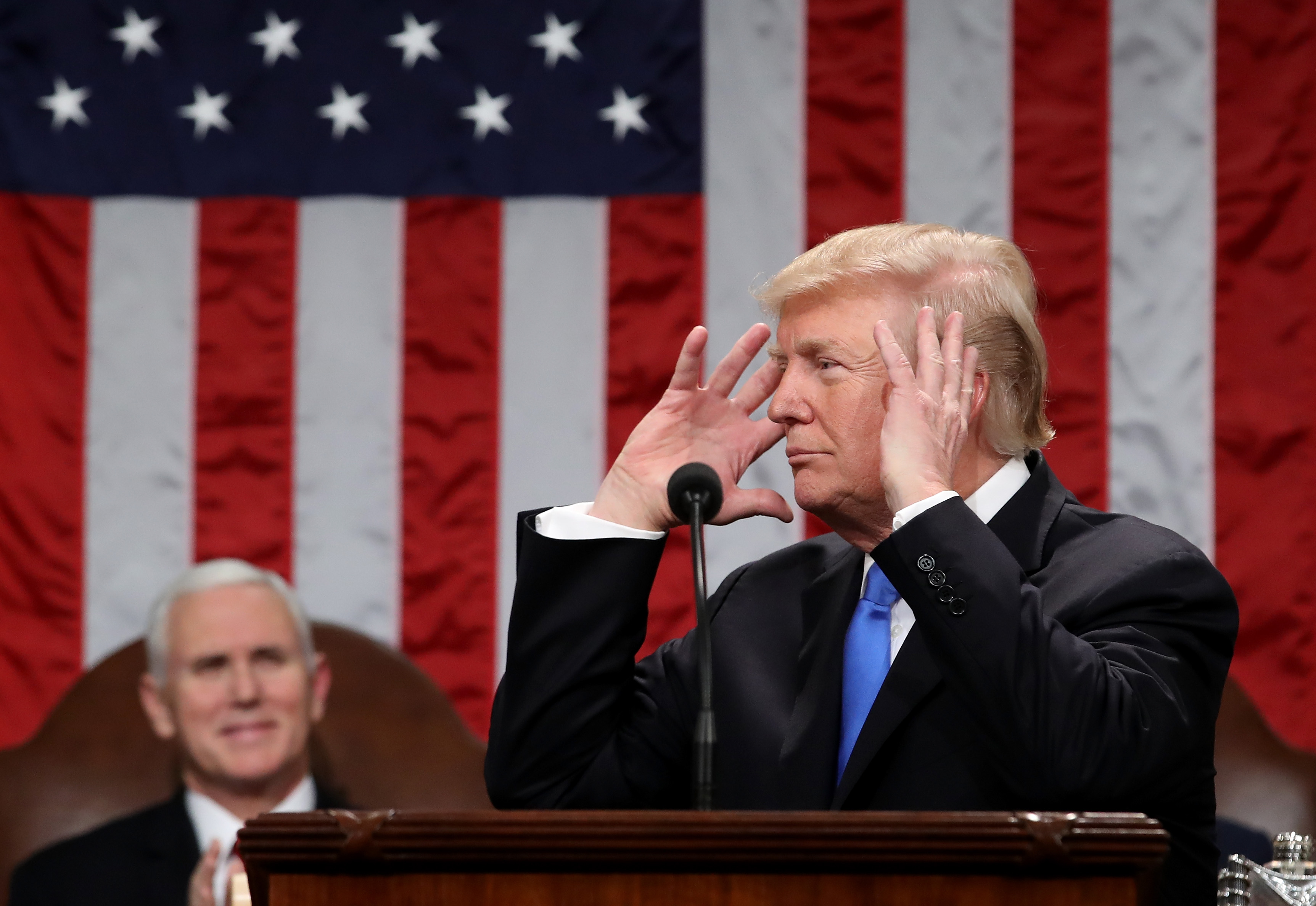 WASHINGTON, DC - JANUARY 30:  U.S. President Donald J. Trump delivers the State of the Union address in the chamber of the U.S. House of Representatives January 30, 2018 in Washington, DC. This is the first State of the Union address given by U.S. President Donald Trump and his second joint-session address to Congress.  (Photo by Win McNamee/Getty Images) (Win McNamee&mdash;Getty Images)