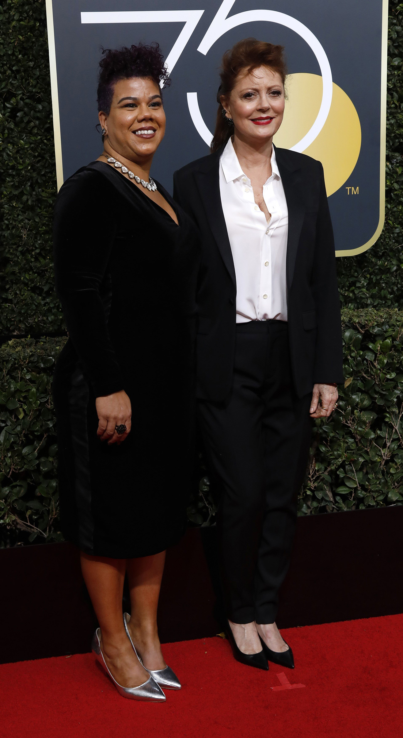 Activist Rosa Clemente and actress Susan Sarandon at the 75th annual Golden Globes, Beverly Hills, Calif, Jan. 7, 2018. (Mario Anzuoni—REUTERS)