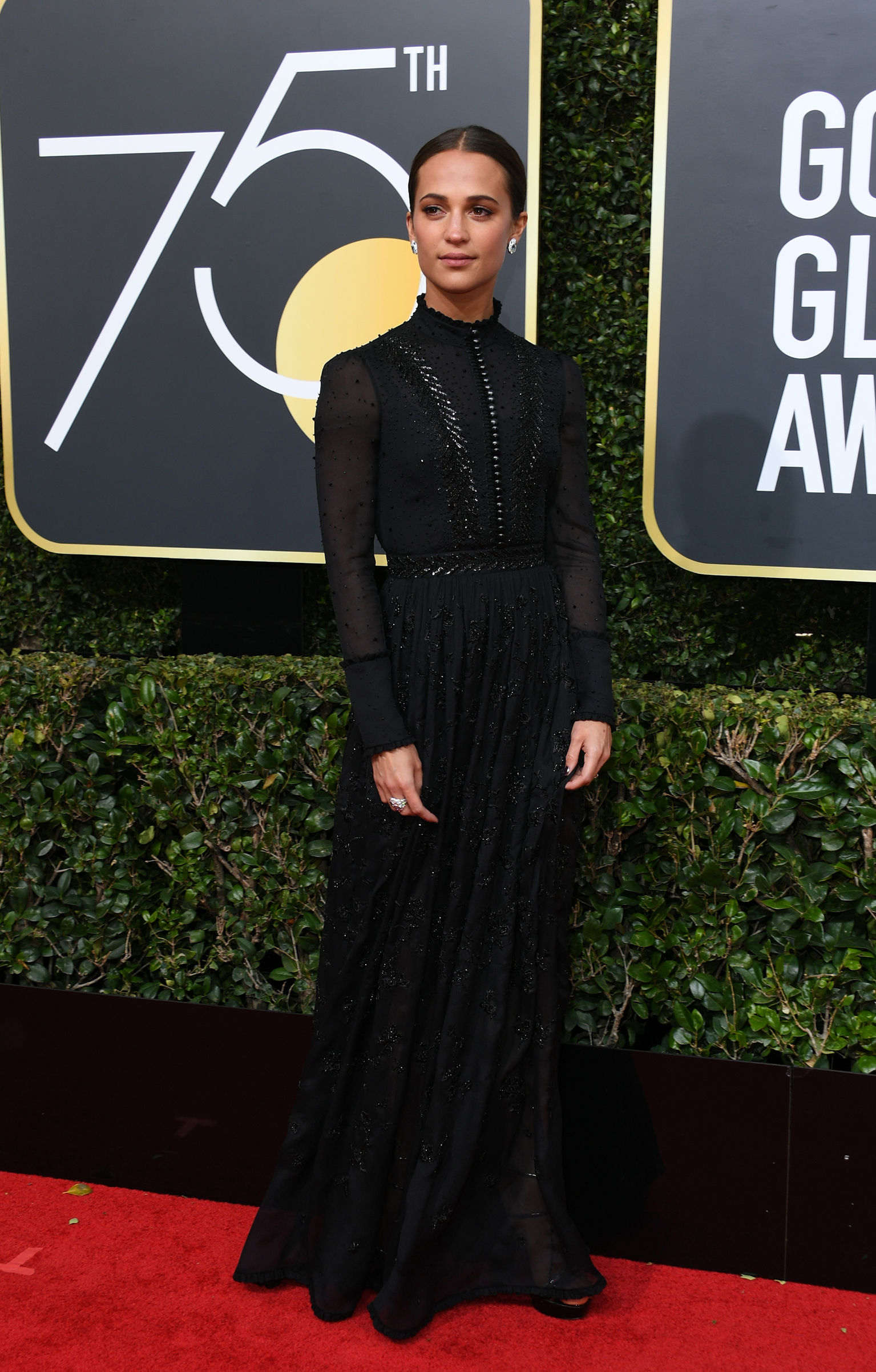 Swedish actress Alicia Vikander arrives for the 75th Golden Globe Awards on January 7, 2018, in Beverly Hills, California.