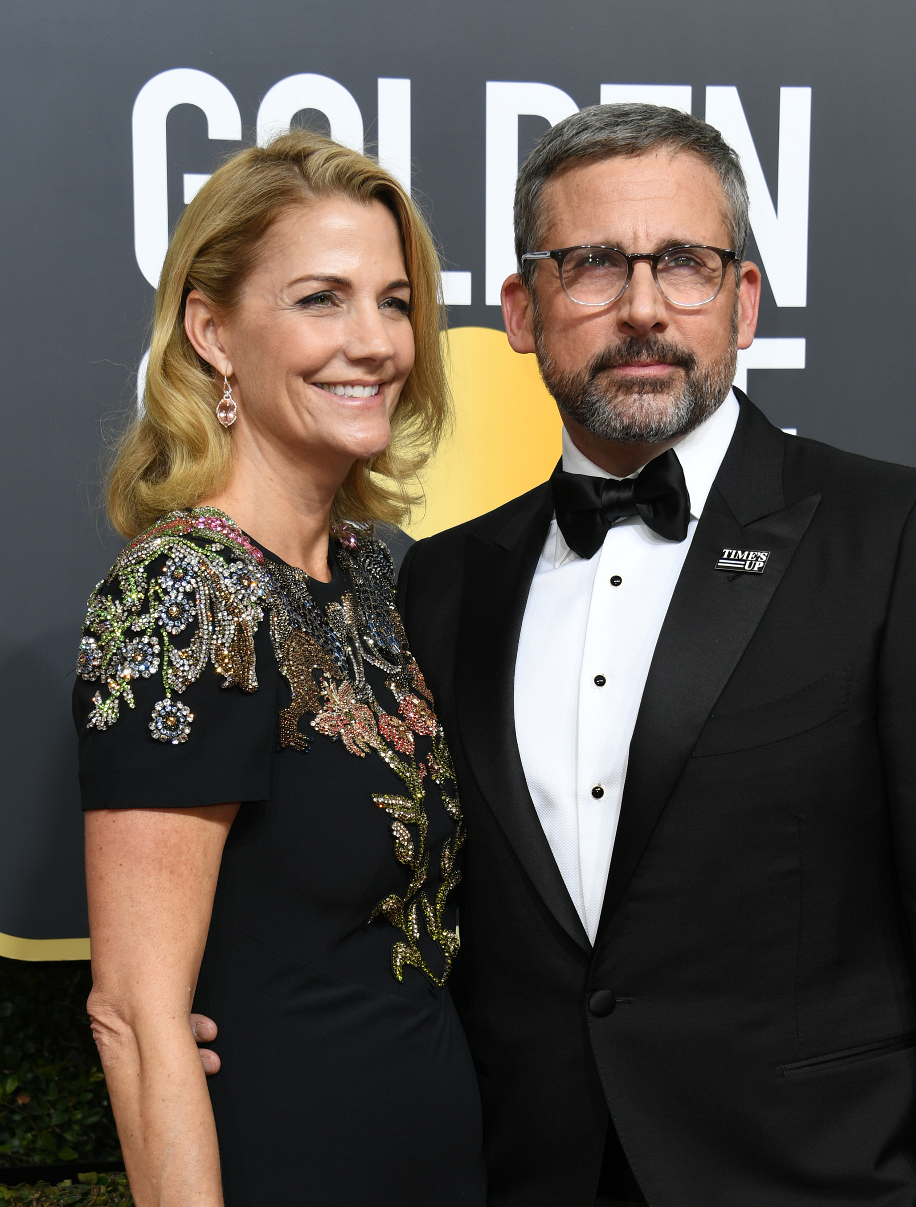 Nancy and Steve Carell arrive for the 75th Golden Globe Awards on January 7, 2018, in Beverly Hills, California. (Valerie Macon—AFP/Getty Images)