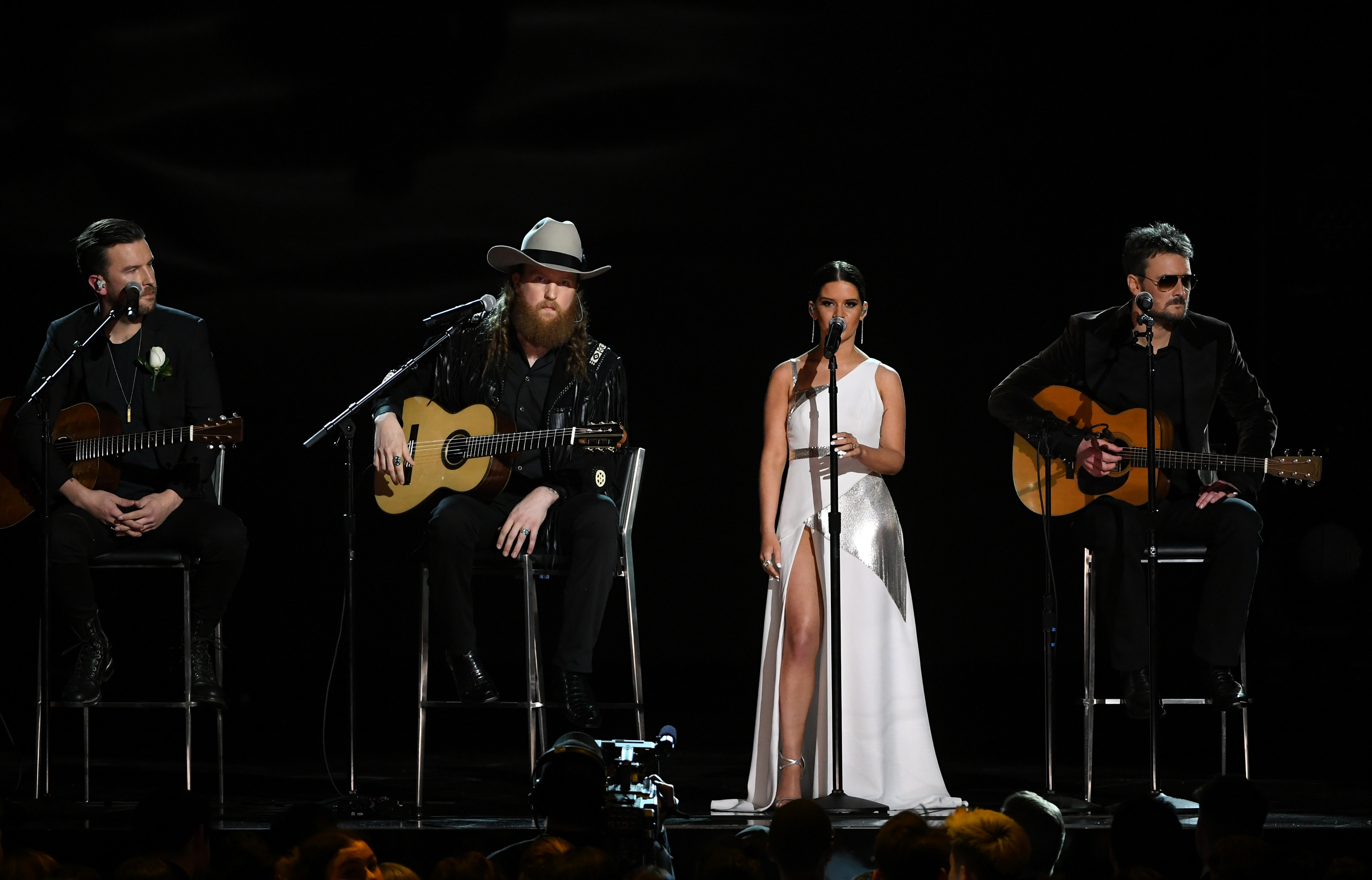 NEW YORK, NY - JANUARY 28:  (L-R) Recording artists T.J. Osborne, John Osborne, Maren Morris, and Eric Church perform onstage during the 60th Annual GRAMMY Awards at Madison Square Garden on January 28, 2018 in New York City. (Kevin Winter&mdash;Getty Images for NARAS)