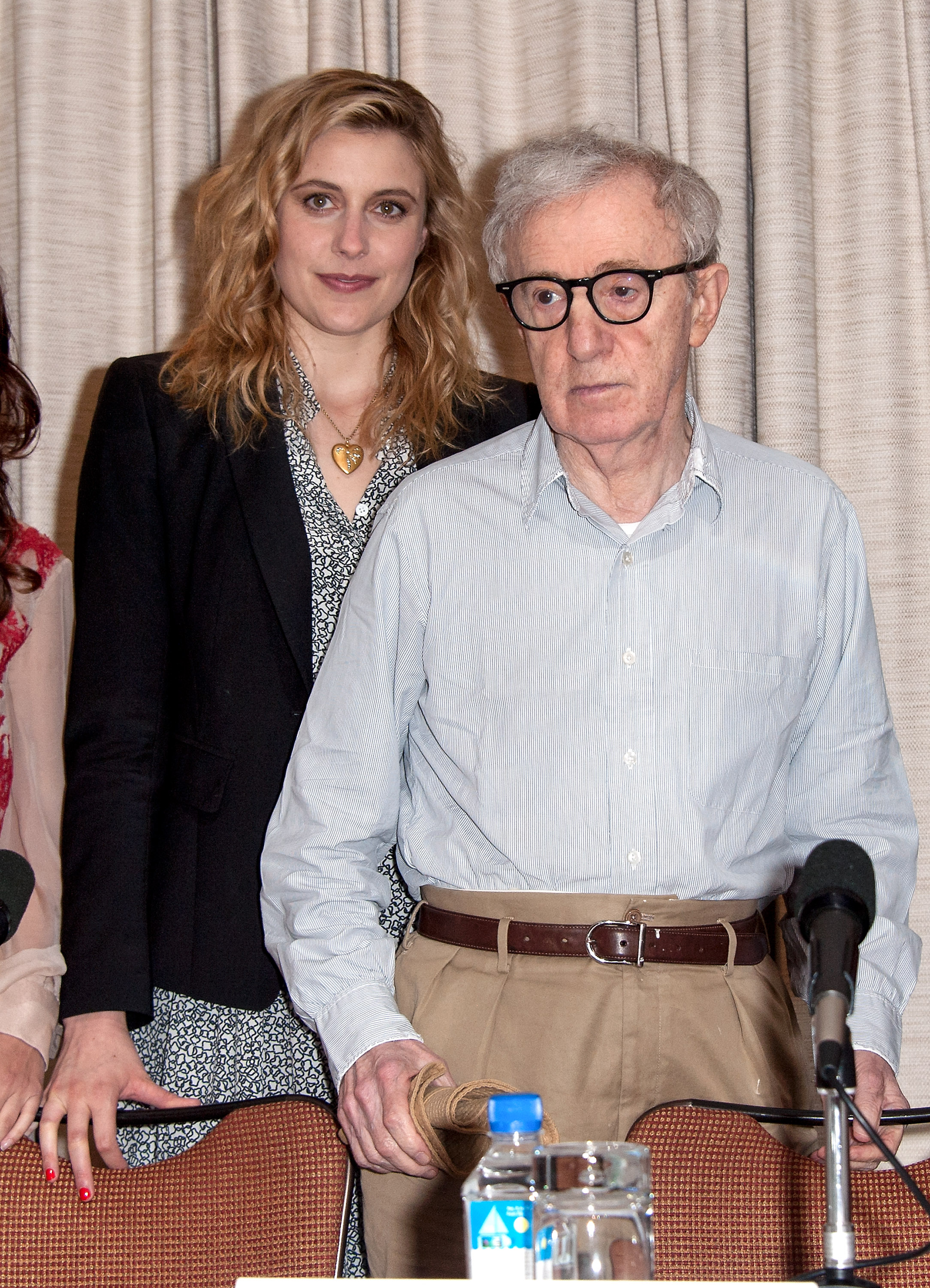 Greta Gerwig (L) and Woody Allen attend the "To Rome With Love" press conference at the Loews Regency Hotel Ballroom on June 19, 2012 in New York City.  (Photo by D Dipasupil/FilmMagic) (D Dipasupil&mdash;FilmMagic)