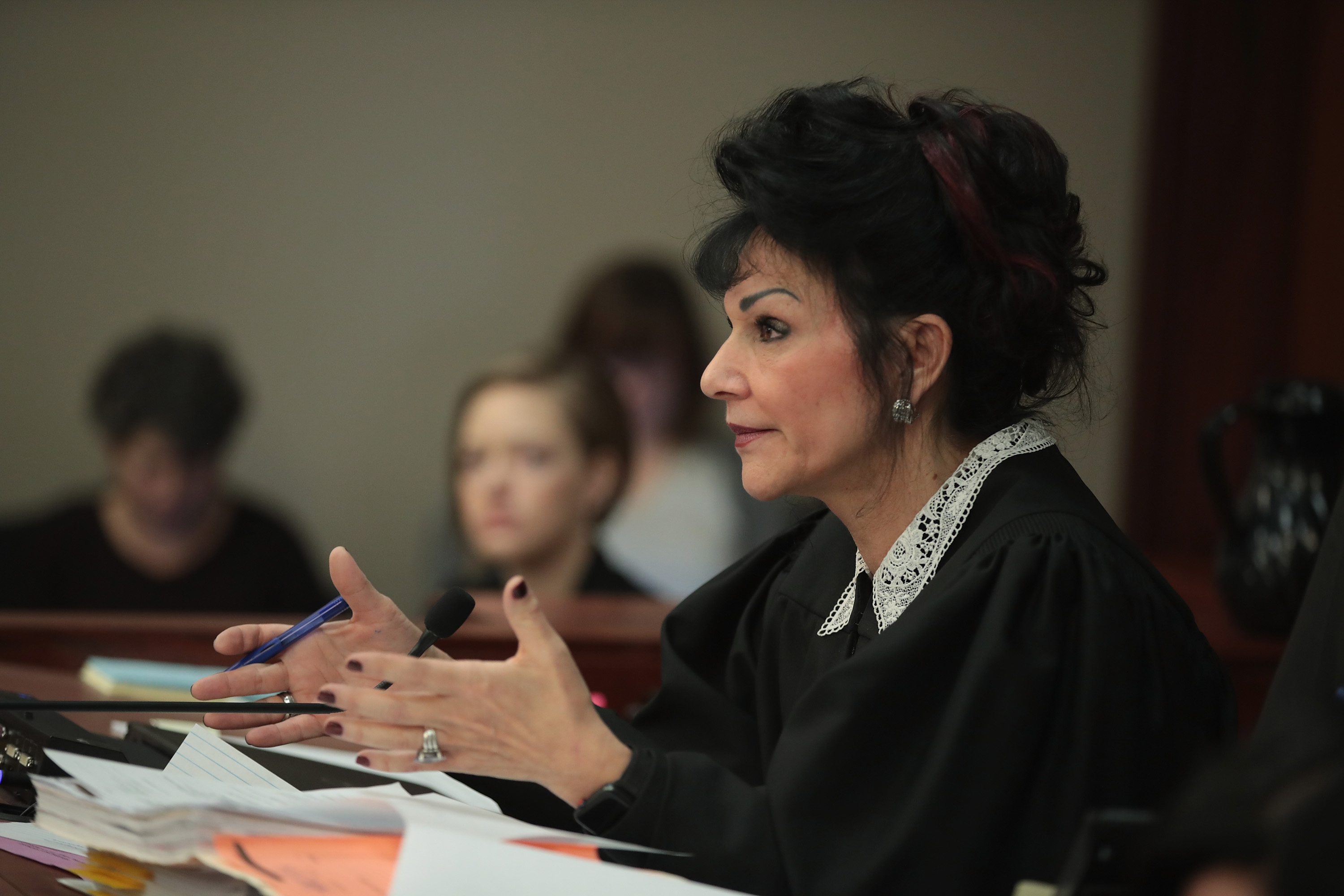 LANSING, MI - JANUARY 16: Judge Rosemarie Aquilina speaks at a sentencing hearing for Larry Nassar for molesting about 100 girls while he was a physician for USA Gymnastics and Michigan State University, where he had his sports-medicine practice on January 16, 2018 in Lansing, Michigan. (Photo by Scott Olson/Getty Images) (Scott Olson—Getty Images)