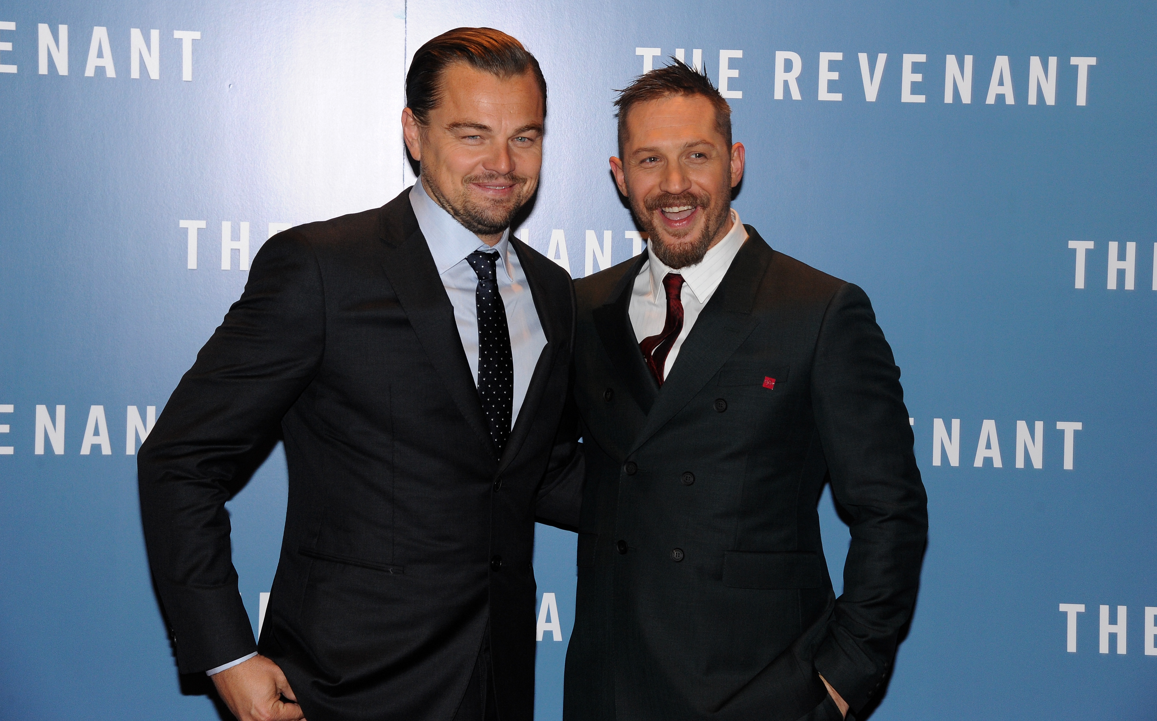 Leonardo DiCaprio (L) and Tom Hardy attend UK Premiere of "The Revenant" at Empire Leicester Square on January 14, 2016 in London, England. (Dave J Hogan&mdash;Getty Images)