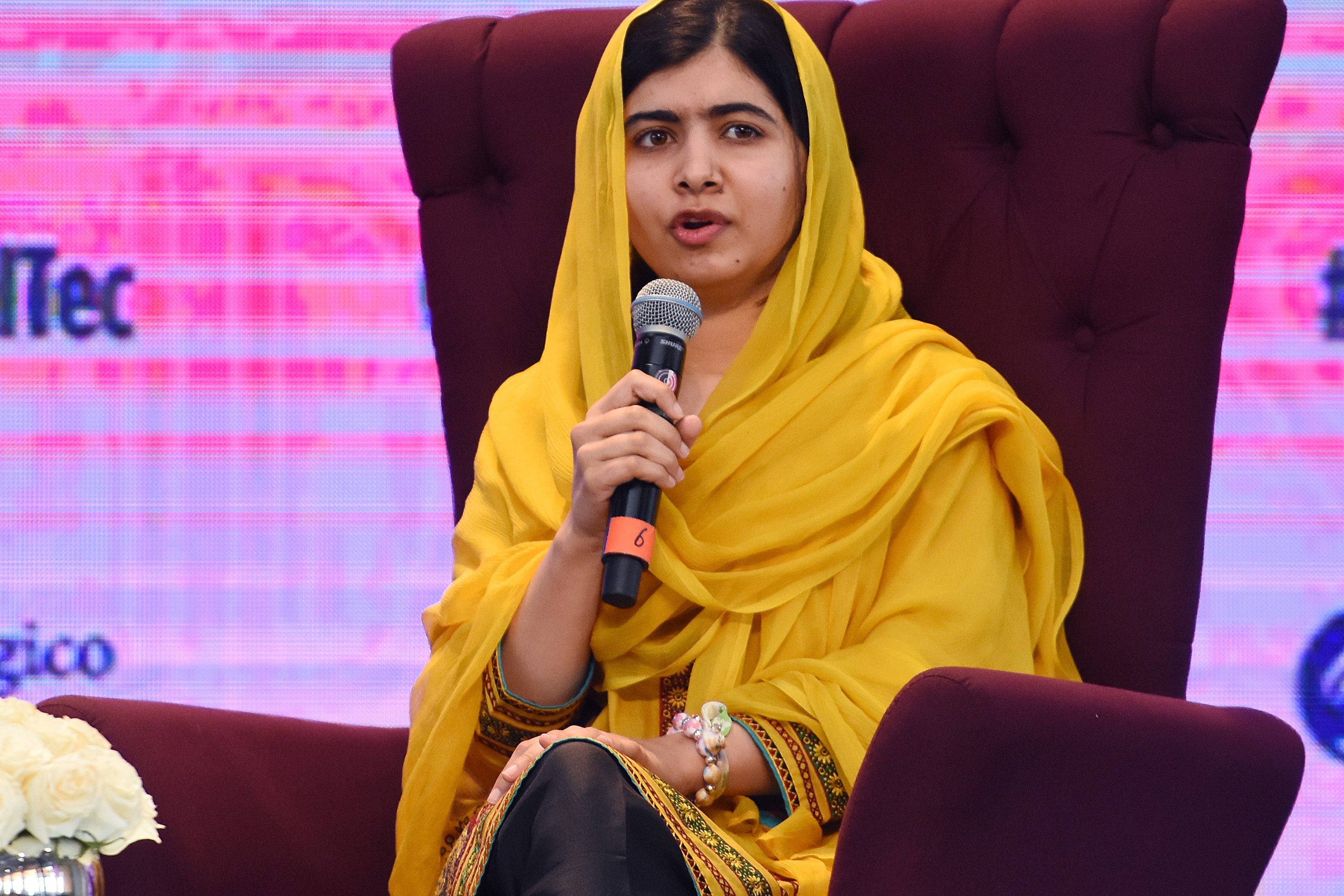 Education activist Malala Yousafzai speaks during a press conference at the Tecnologico de Monterrey University on Aug. 31, 2017 in Mexico City, Mexico. (Carlos Tischler—NurPhoto/Getty Images)