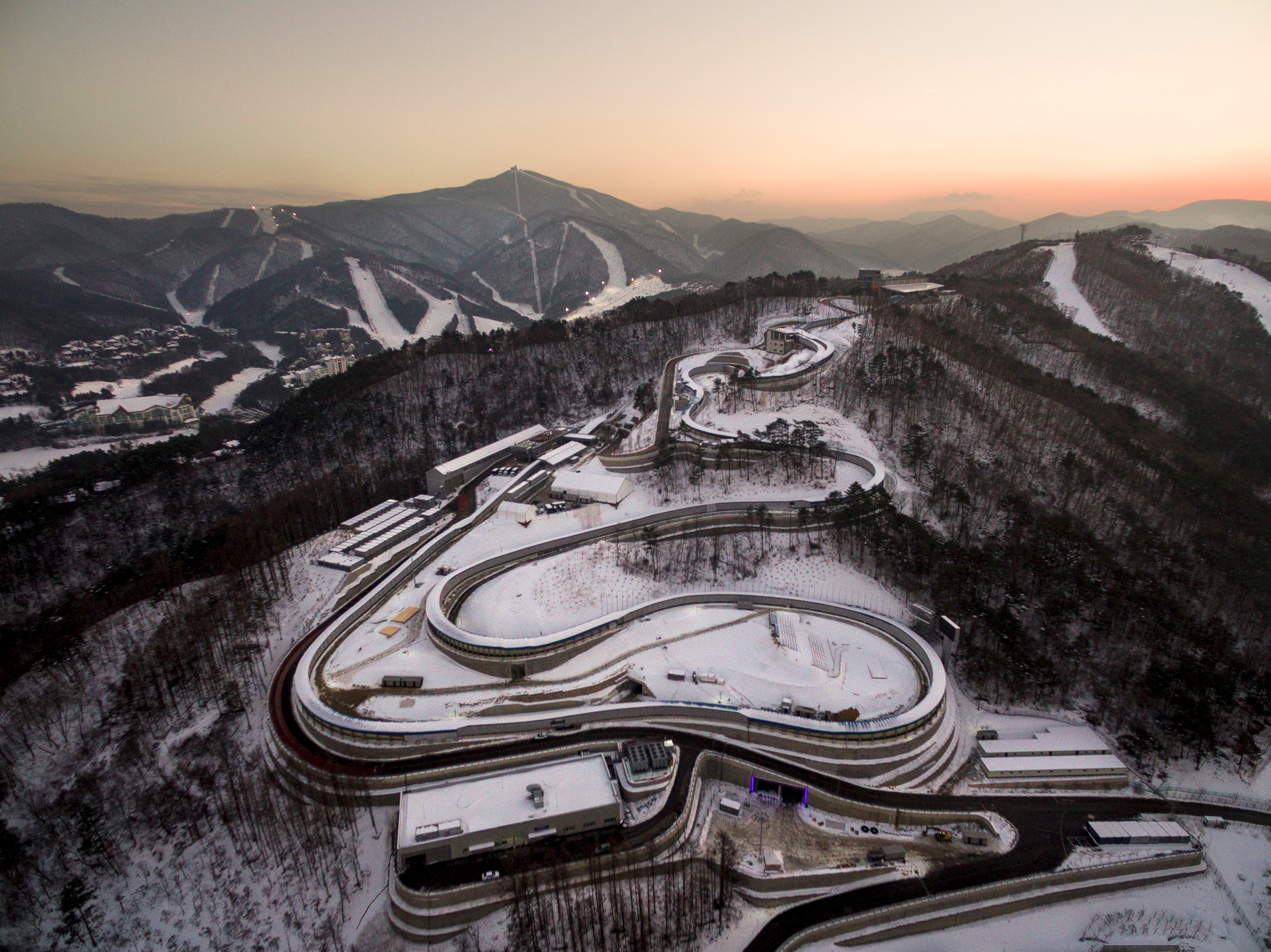 This picture taken on December 28, 2017 in PyeongChang shows the Olympic Sliding Centre, a venue for the 2018 PyeongChang Winter Olympics. (Yelim Lee—AFP/Getty Images)