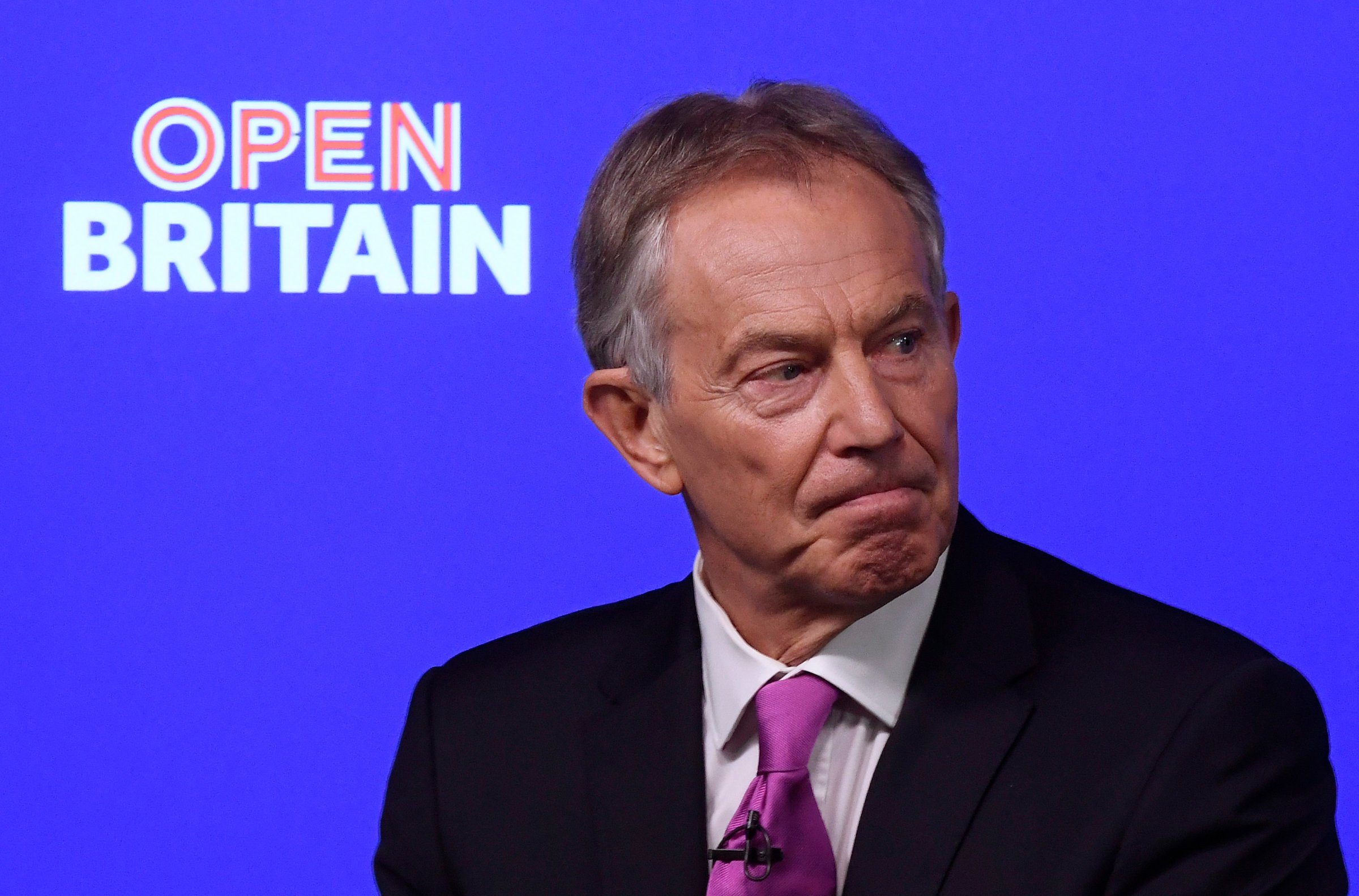 Former British Prime Minister Tony Blair delivers a keynote speech at a pro-Europe event in London