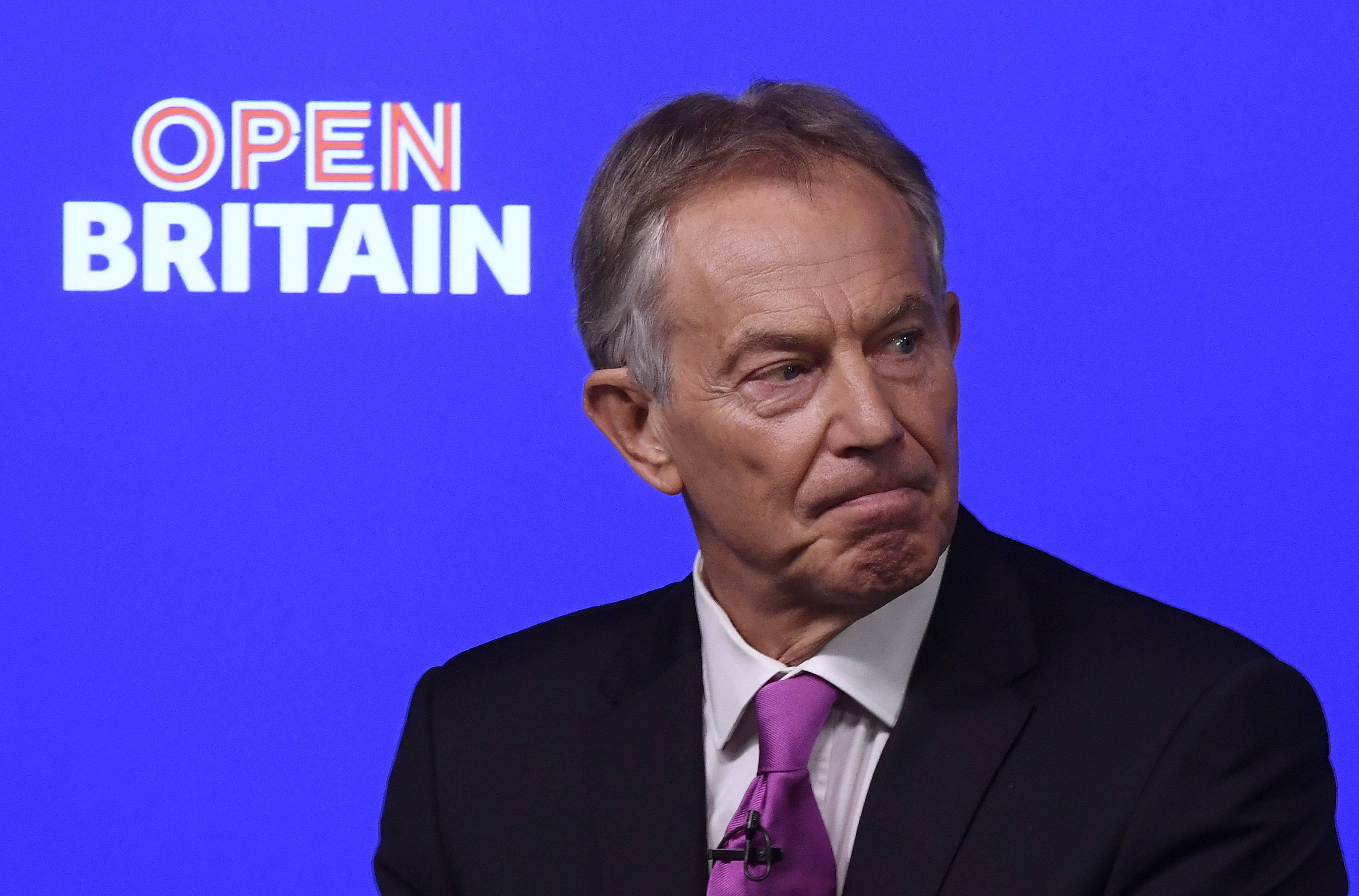 Former British Prime Minister Tony Blair delivers a keynote speech at a pro-Europe event in London