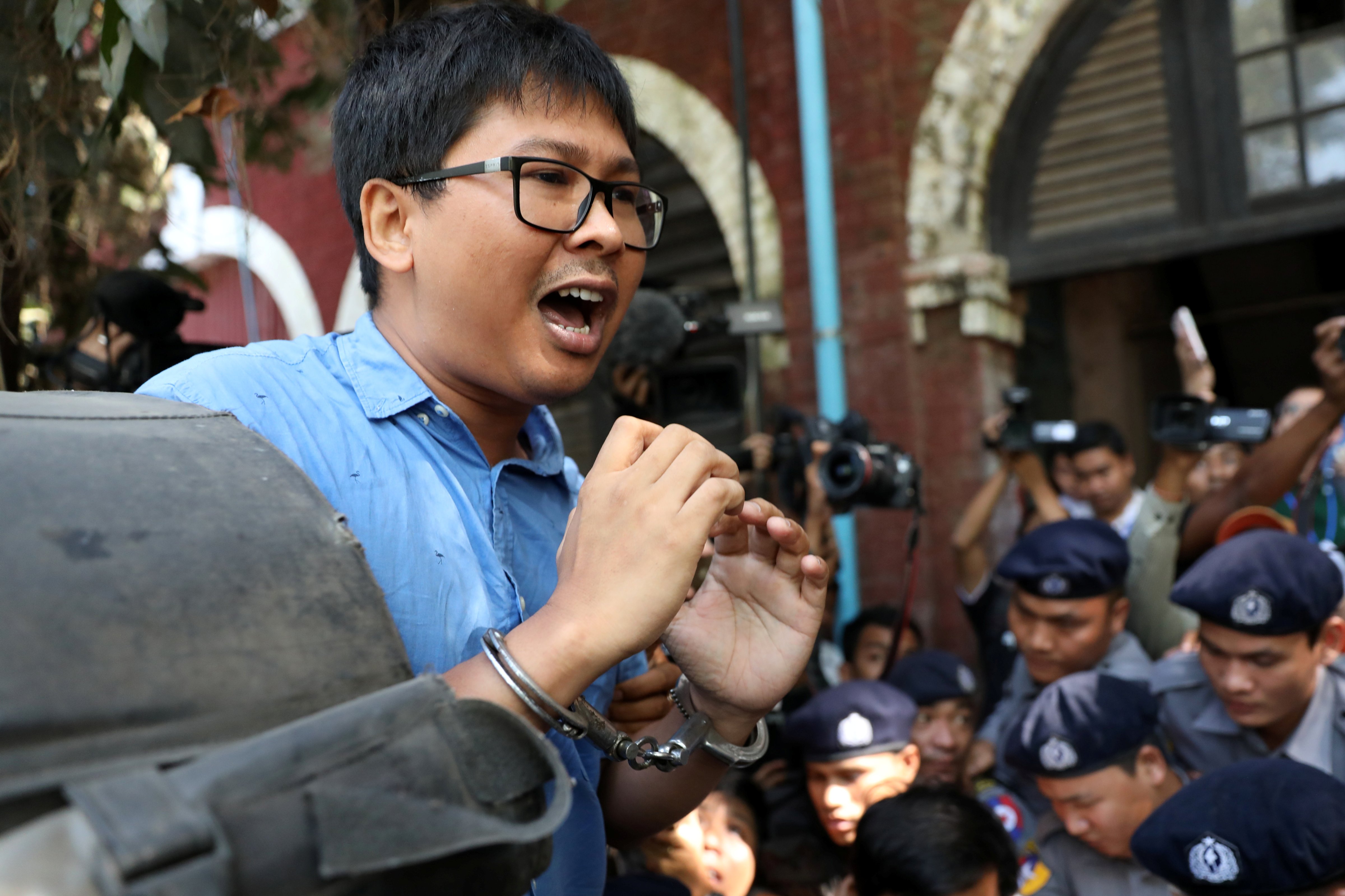 Reuters journalist Wa Lone arrives at the court in Yangon, Myanmar Jan. 10, 2018. (Stringer/Reuters)