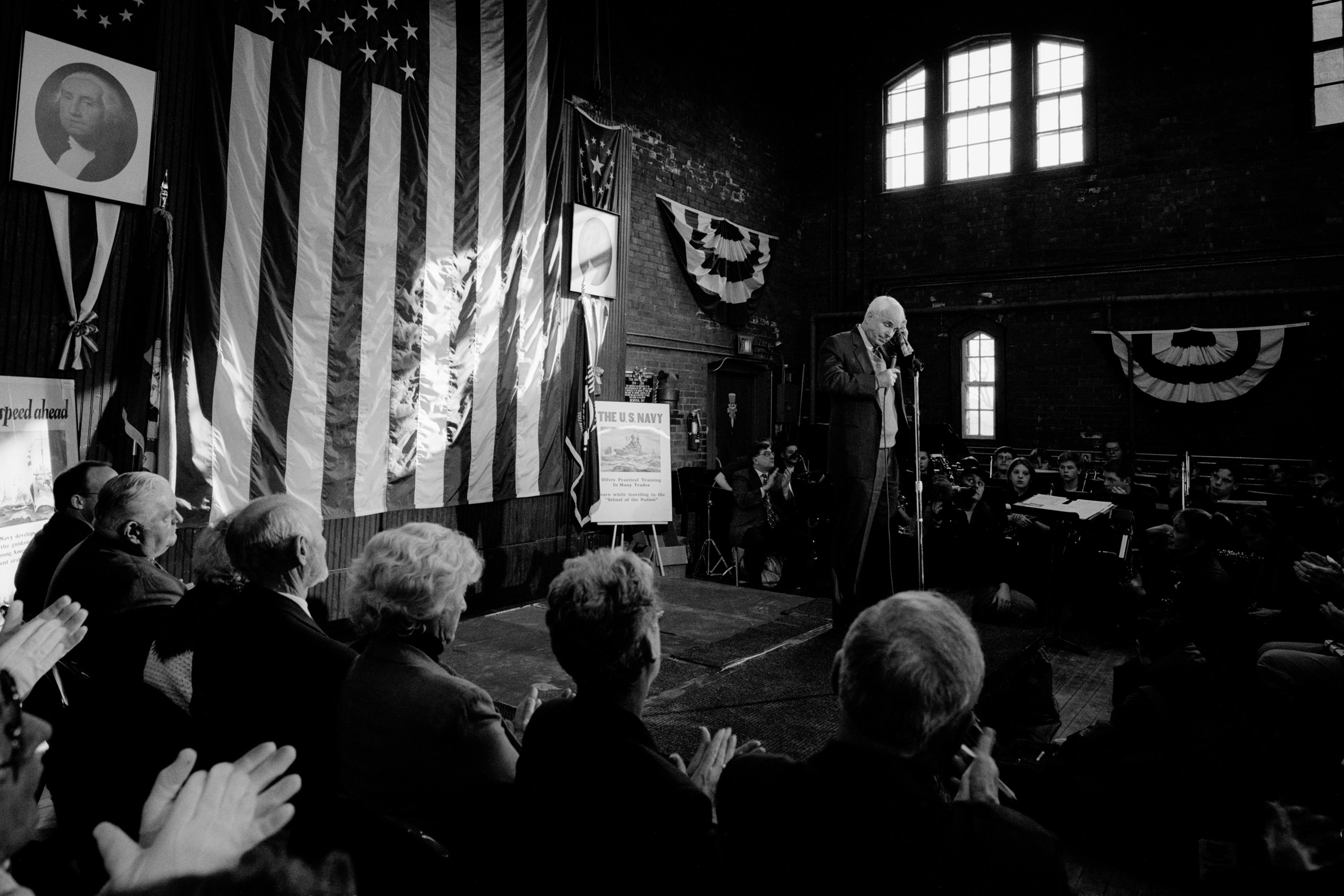 John McCain holds a town hall meeting at a National Guard armory in East Greenwhich, Rhode Island, on Jan. 18, 2000. (David Hume Kennerly—Getty Images)