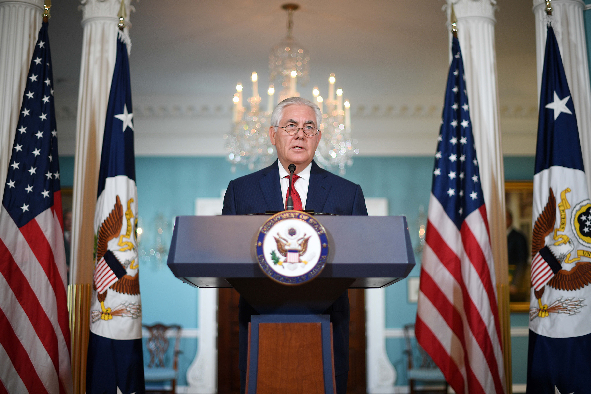 US Secretary of State Rex Tillerson makes a statement to the press on Oct. 4, 2017. (Jim Watson—AFP/Getty Images)