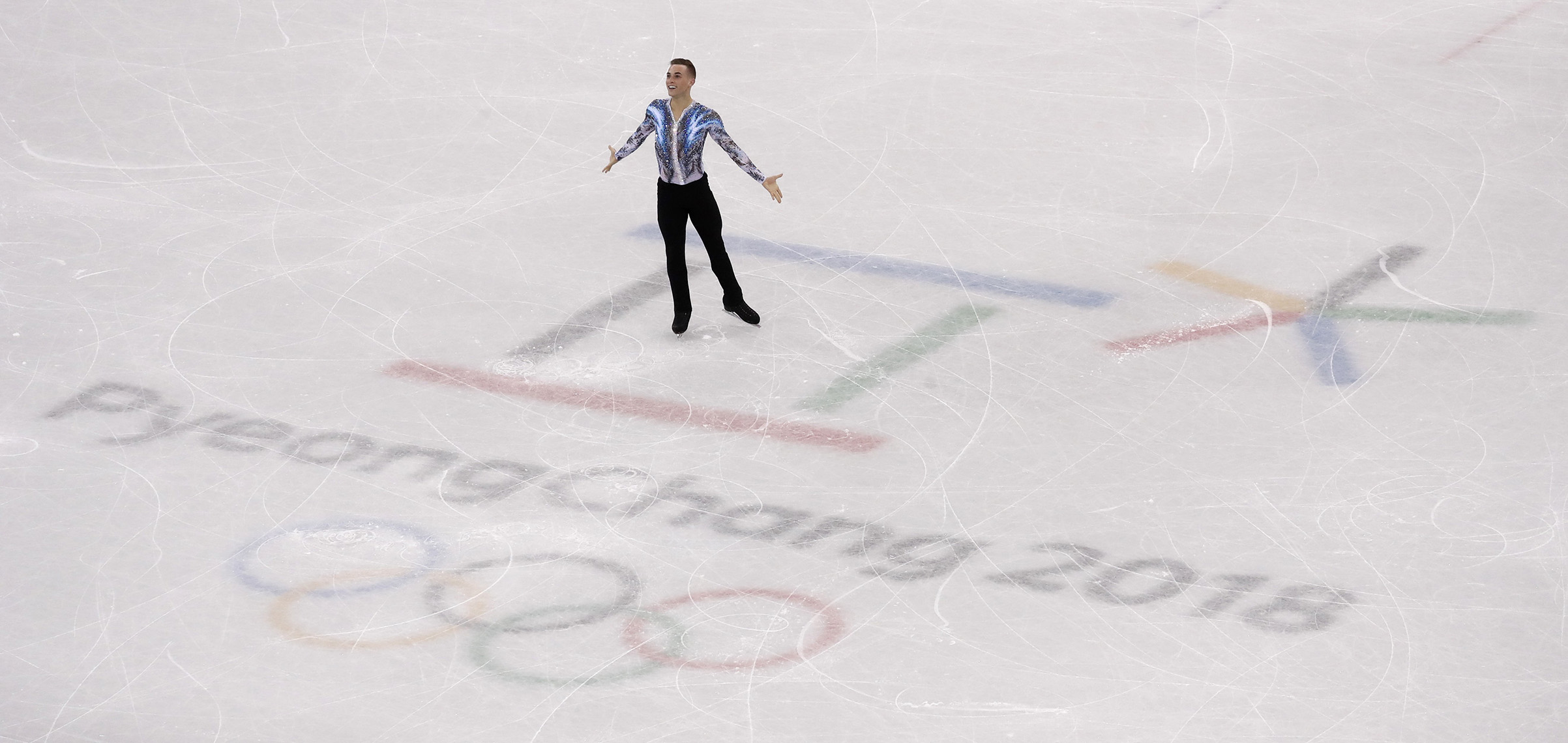 Adam Rippon of the United States performs in the men's single skating free skating in the Gangneung Ice Arena at the 2018 Winter Olympics in Gangneung, South Korea. (Morry Gash—AP/Shutterstock)